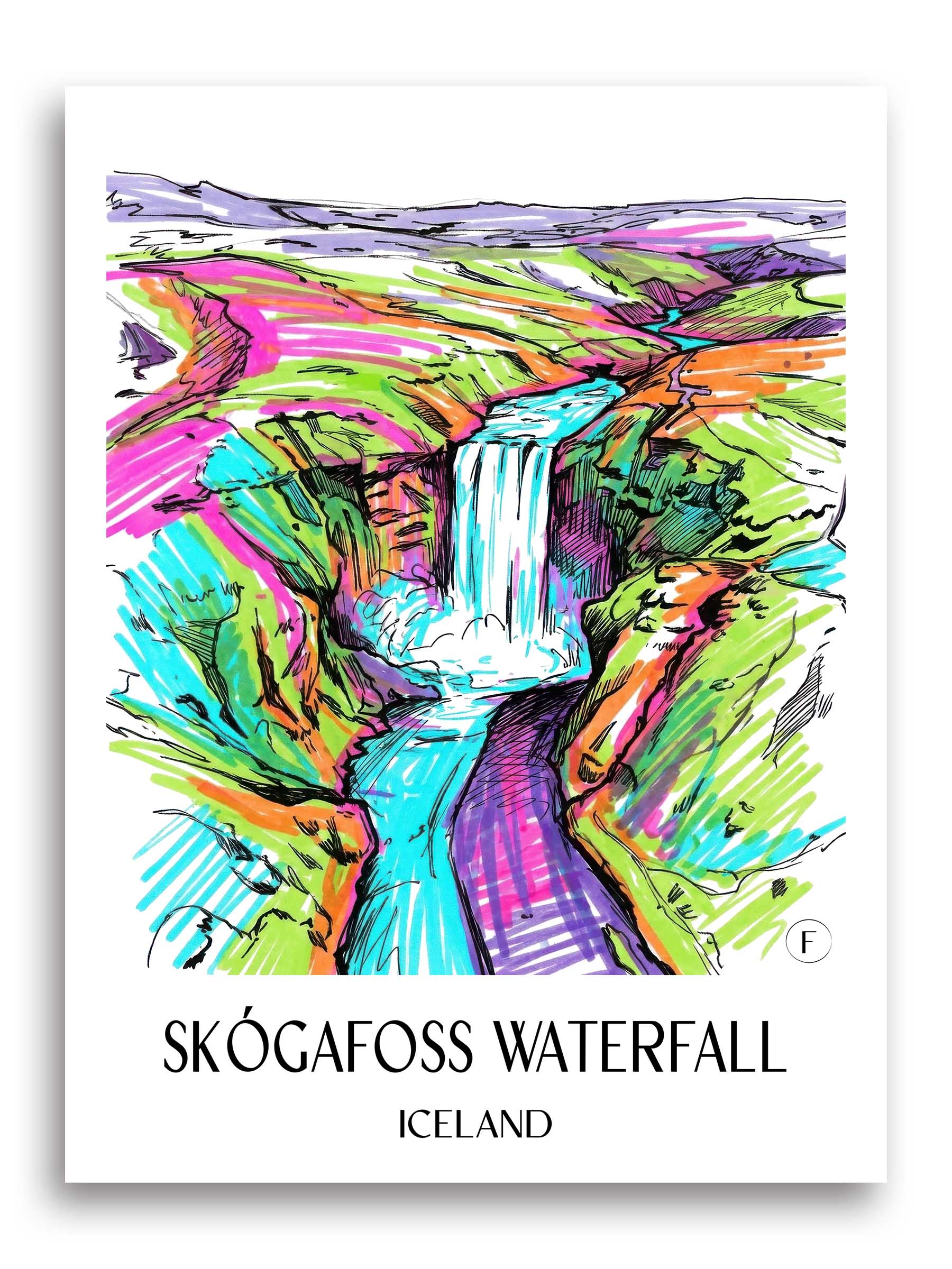 Skógafoss Wasserfall Poster - Island - Island Kunstdruck - Tag Graffiti von A4 bis A1 - favplace