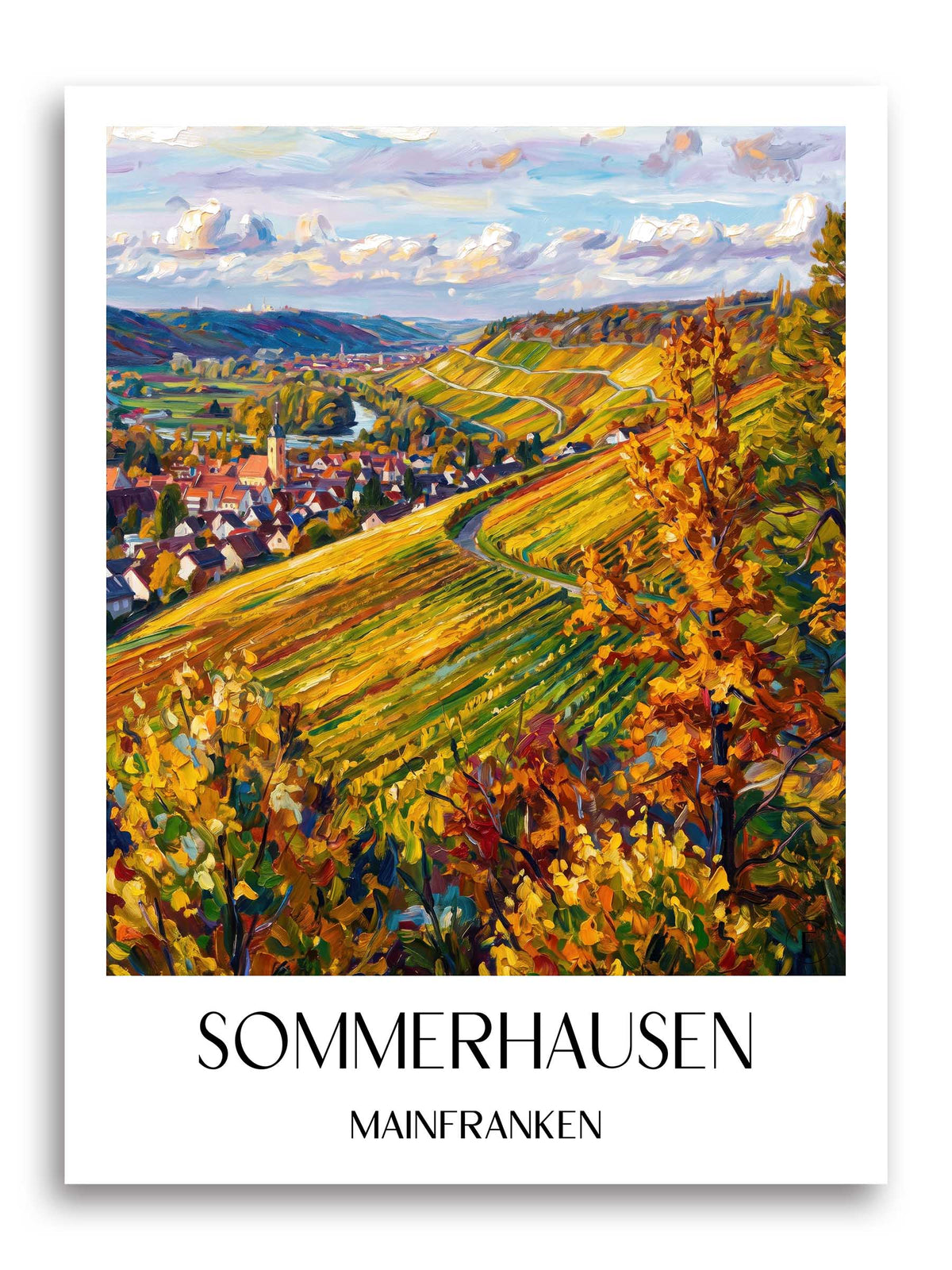 Sommerhausen Poster - Mainfranken - Deutschland Kunstdruck - Ölgemälde von A4 bis A1 - favplace