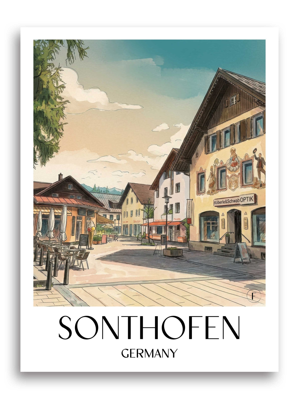 Sonthofen Poster - Oberallgäu - Deutschland Kunstdruck - Aquarell von A4 bis A1 - favplace