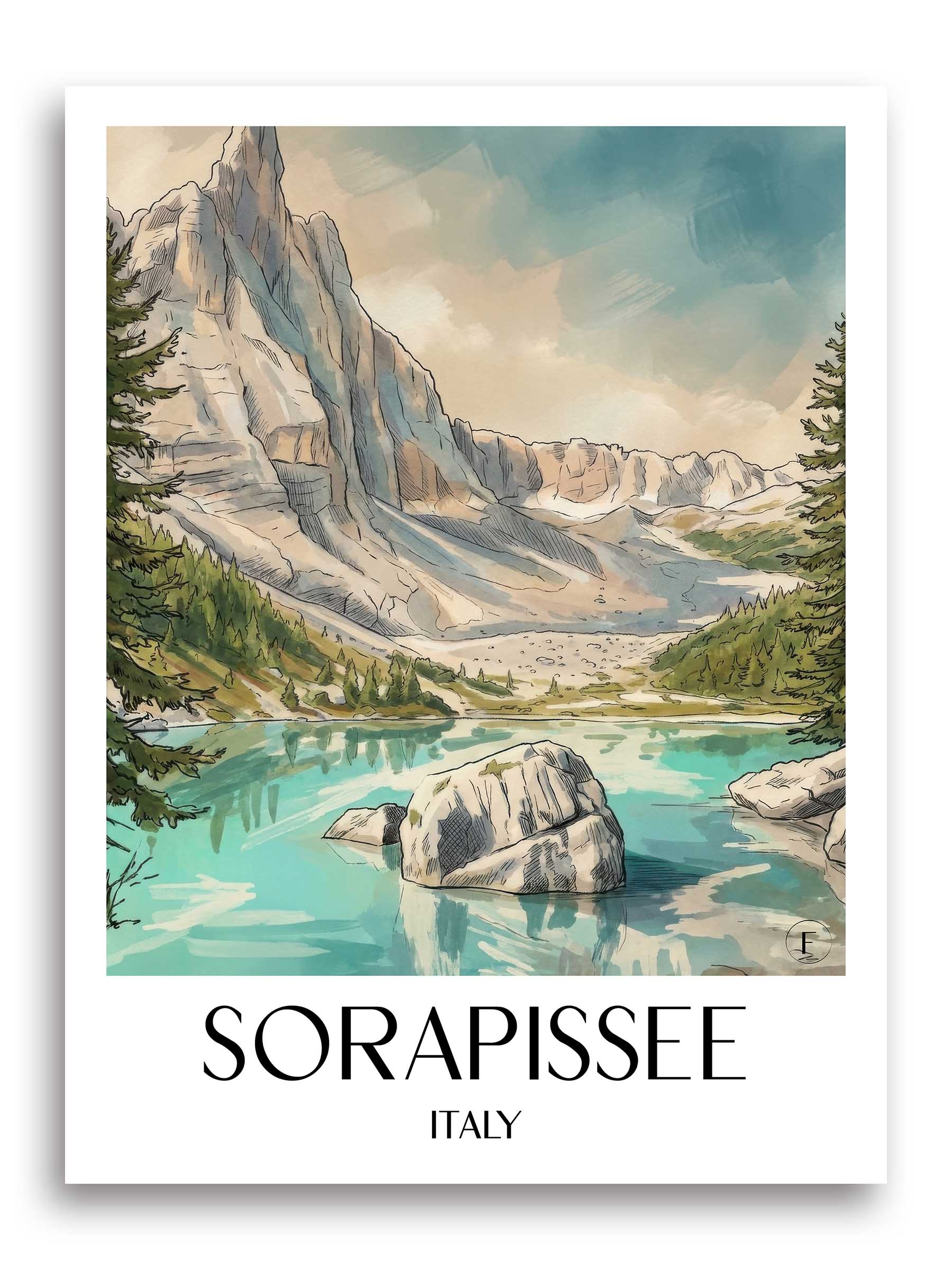 Sorapissee Poster - Dolomiten - Italien Kunstdruck - Aquarell von A4 bis A1 - favplace