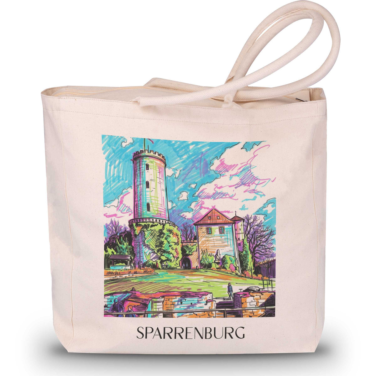 Sparrenburg Shopping Tasche - Bielefeld - Deutschland Tote Bag - Einkaufstasche im Tag Graffiti Stil - favplace