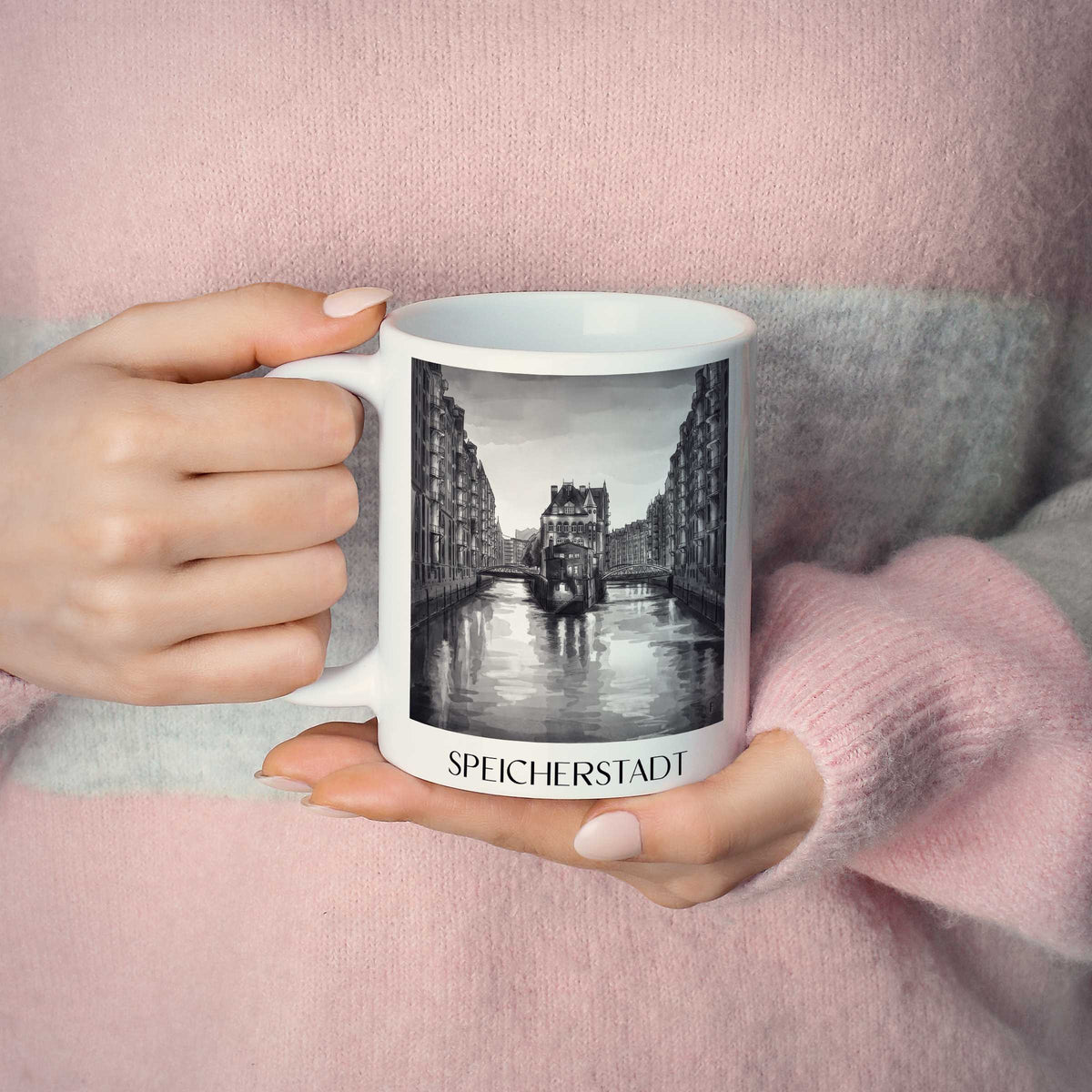 speicherstadt-hamburg-deutschland-kaffeebecher-aquarell-schwarz-weiss