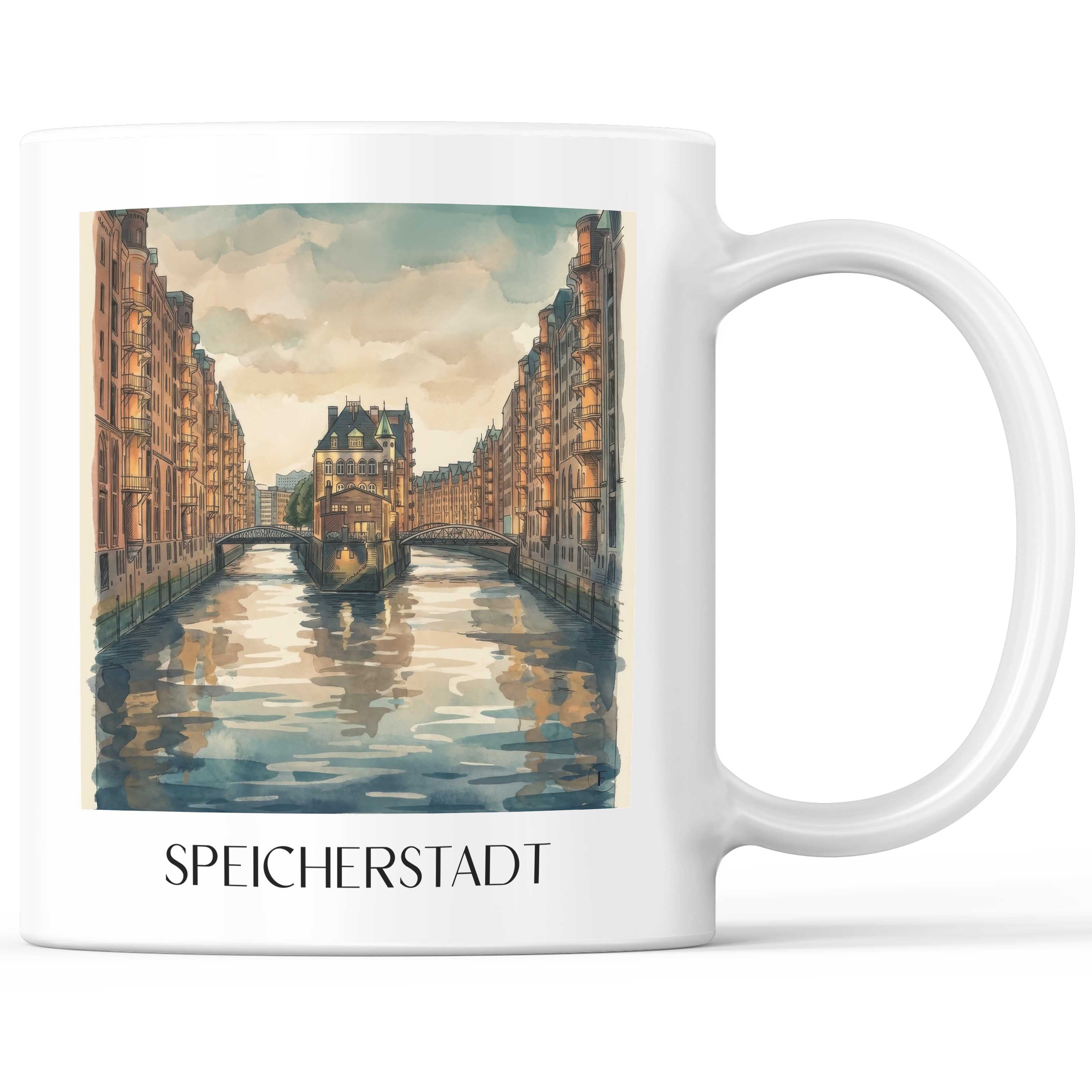 Speicherstadt Kaffeebecher - Hamburg - Deutschland Becher - Kaffeetasse im Aquarell Stil - favplace