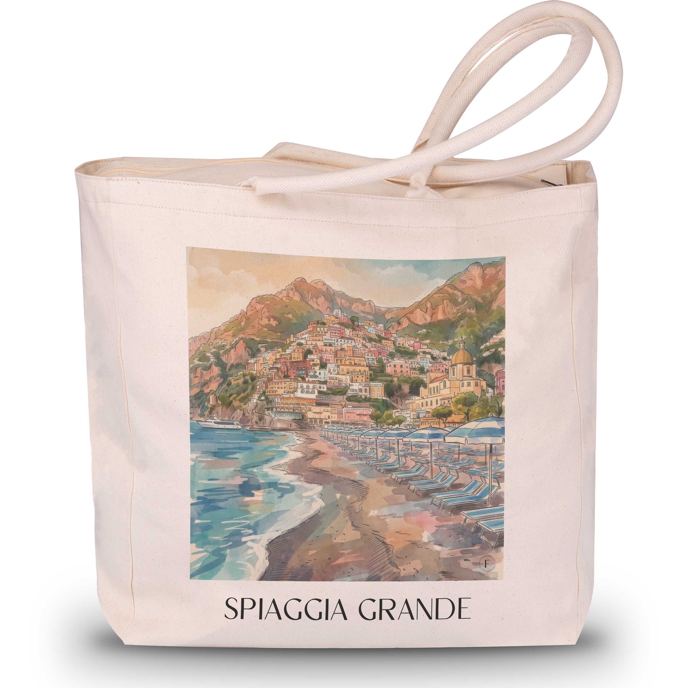 spiaggia-grande-positano-italien-einkaufstasche-aquarell