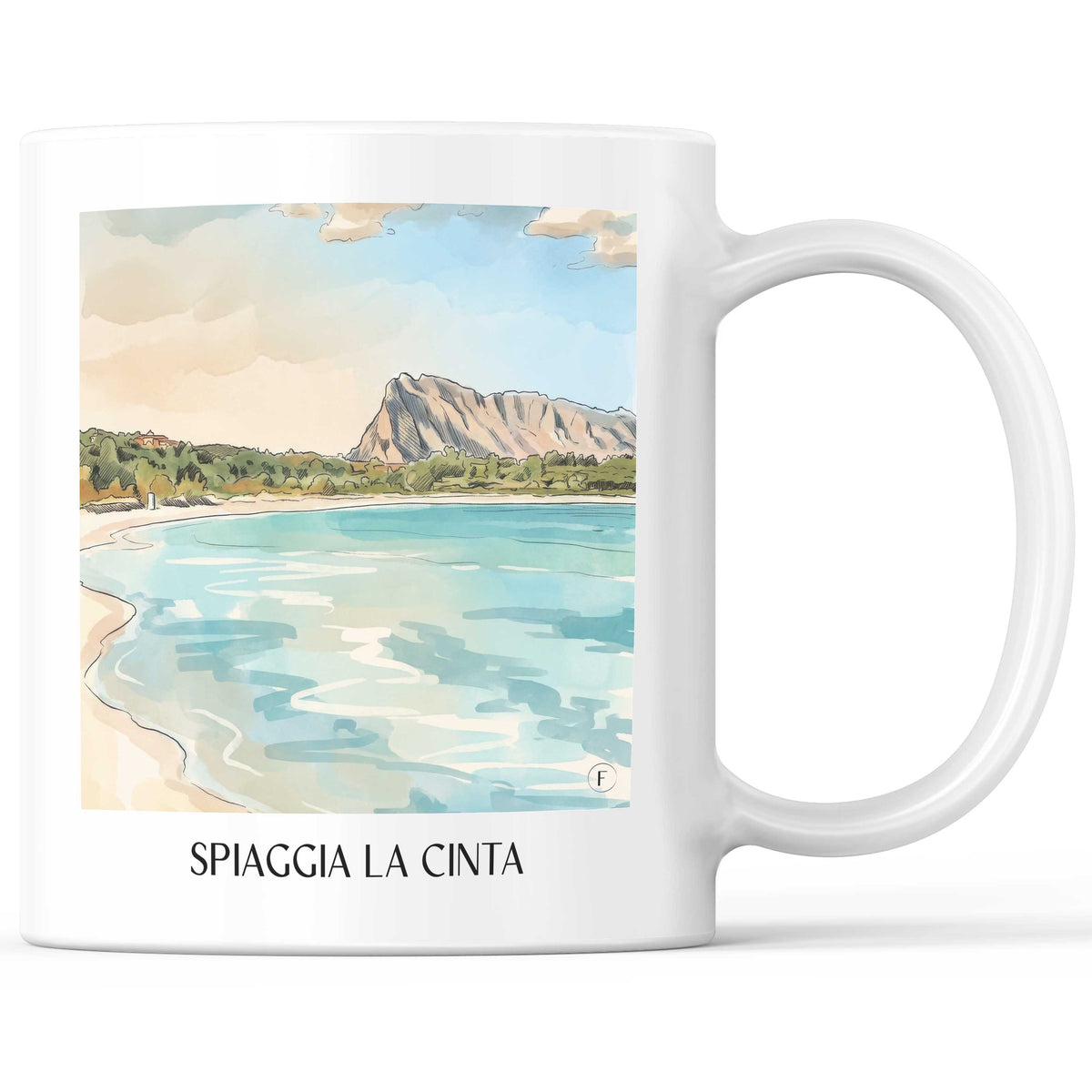 Spiaggia La Cinta Kaffeebecher - Sardinien - Italien Becher - Kaffeetasse im Aquarell Stil - favplace