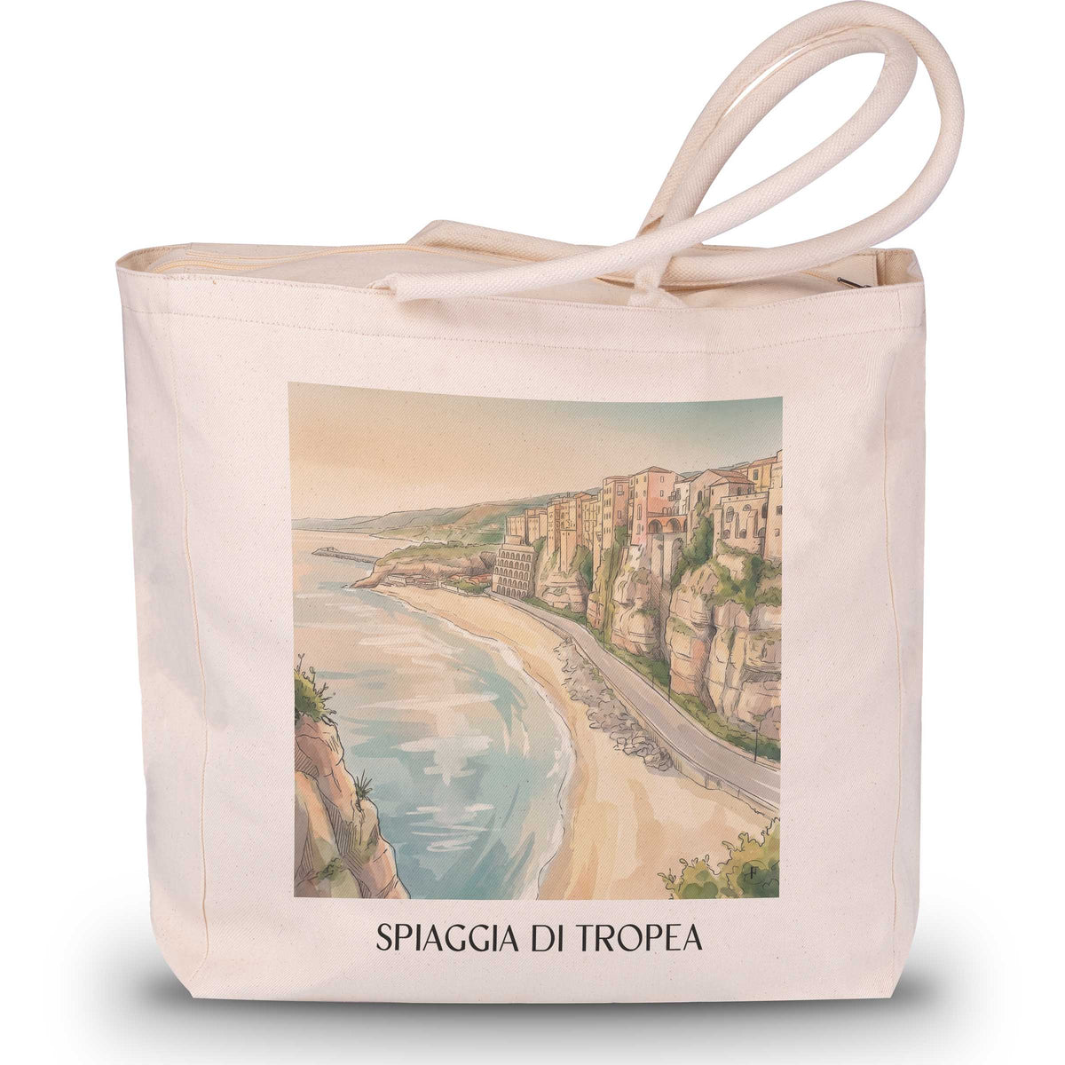 Spiaggia di Tropea Shopping Tasche - Kalabrien - Italien Tote Bag - Einkaufstasche im Aquarell Stil - favplace