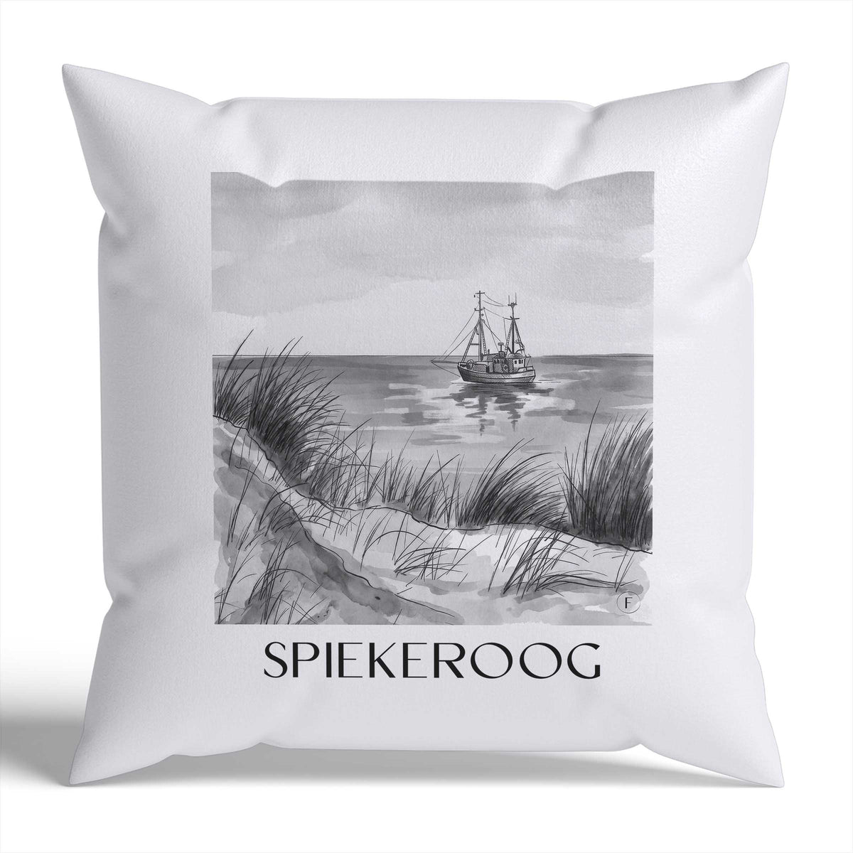 Spiekeroog Kissenhülle - Zierkissen Bezug - Ostfriesland - Deutschland Kissen bzw. Kissenbezug im Aquarell Schwarz-Weiß Stil - favplace