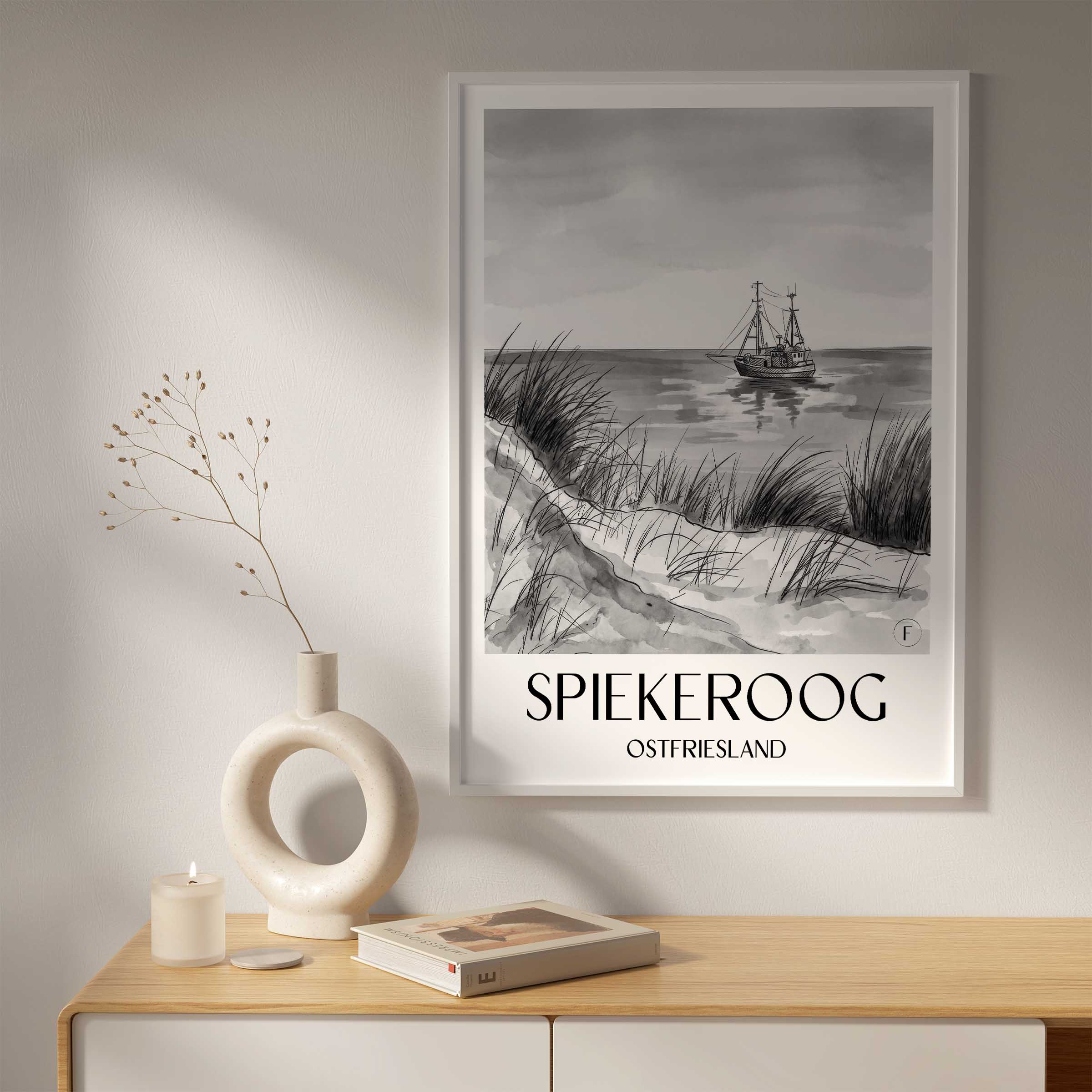spiekeroog-ostfriesland-deutschland-poster-aquarell-schwarz-weiss