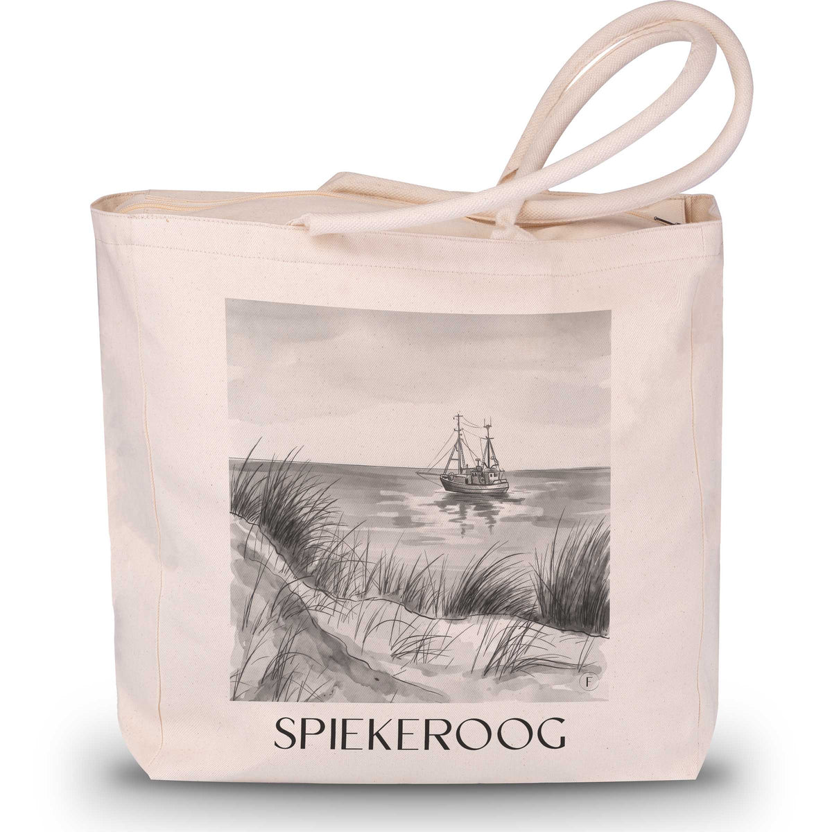 Spiekeroog Shopping Tasche - Ostfriesland - Deutschland Tote Bag - Einkaufstasche im Aquarell Schwarz-Weiß Stil - favplace