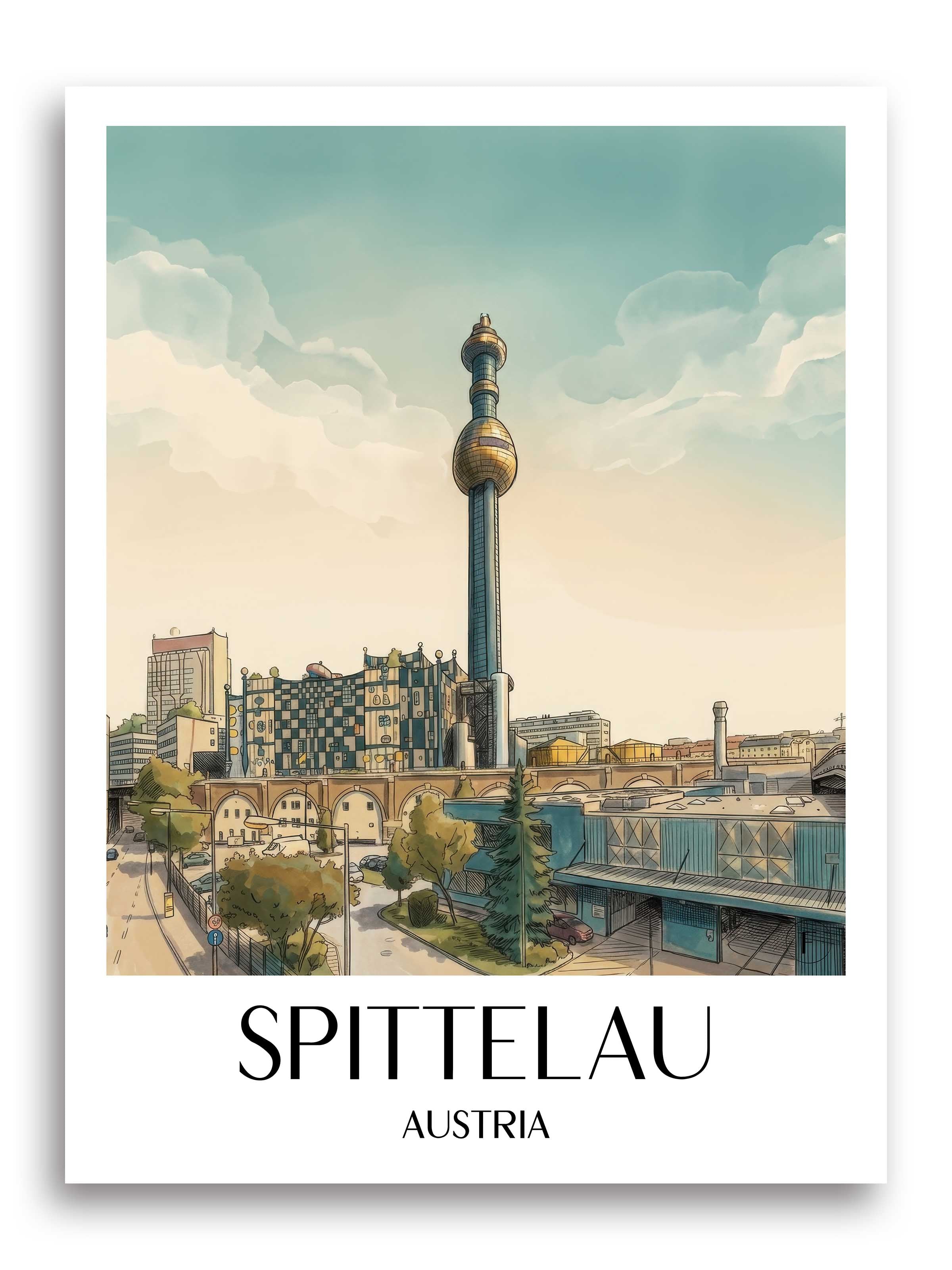 Spittelau Poster - Wien - Österreich Kunstdruck - Aquarell von A4 bis A1 - favplace