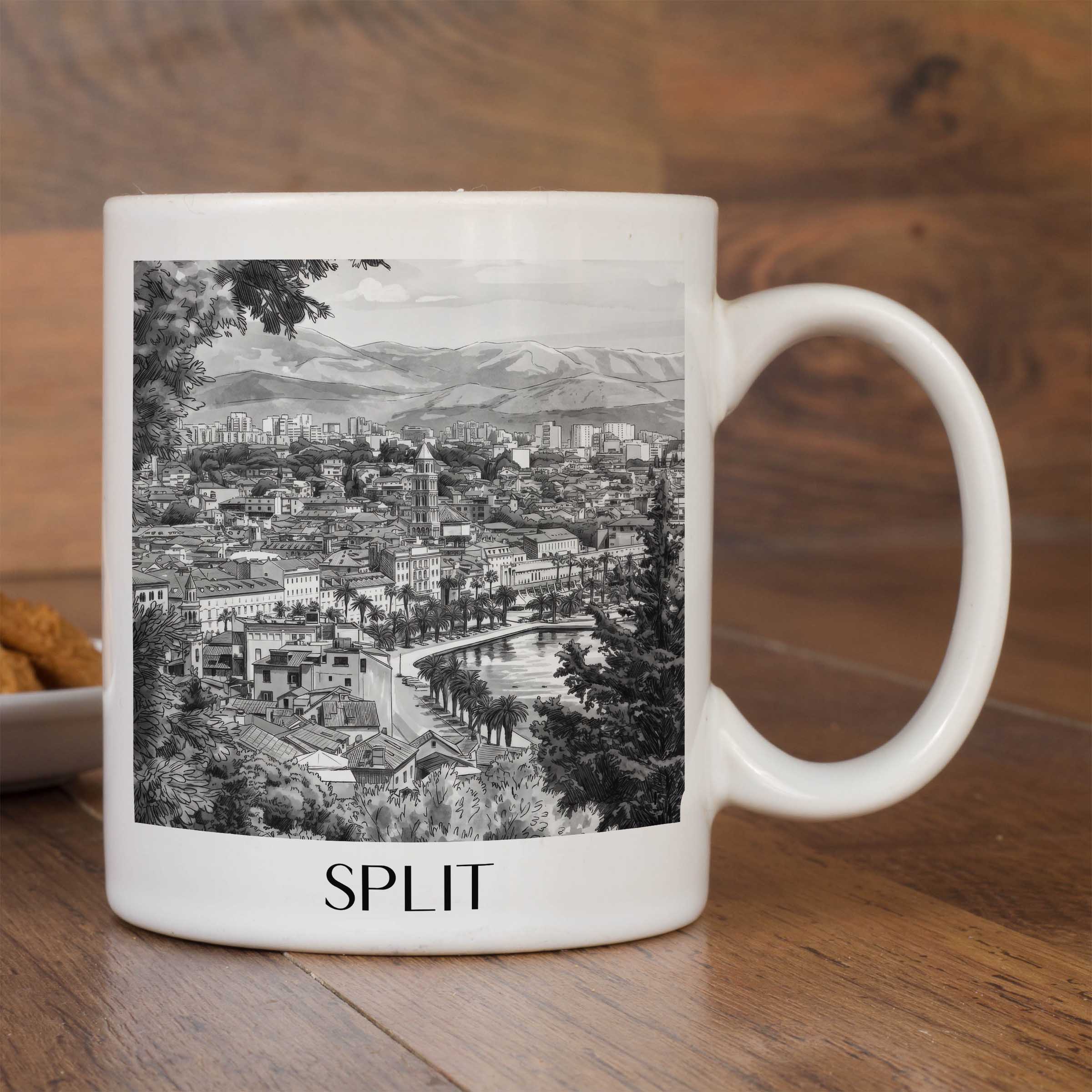 split-kroatien-kaffeebecher-aquarell-schwarz-weiss