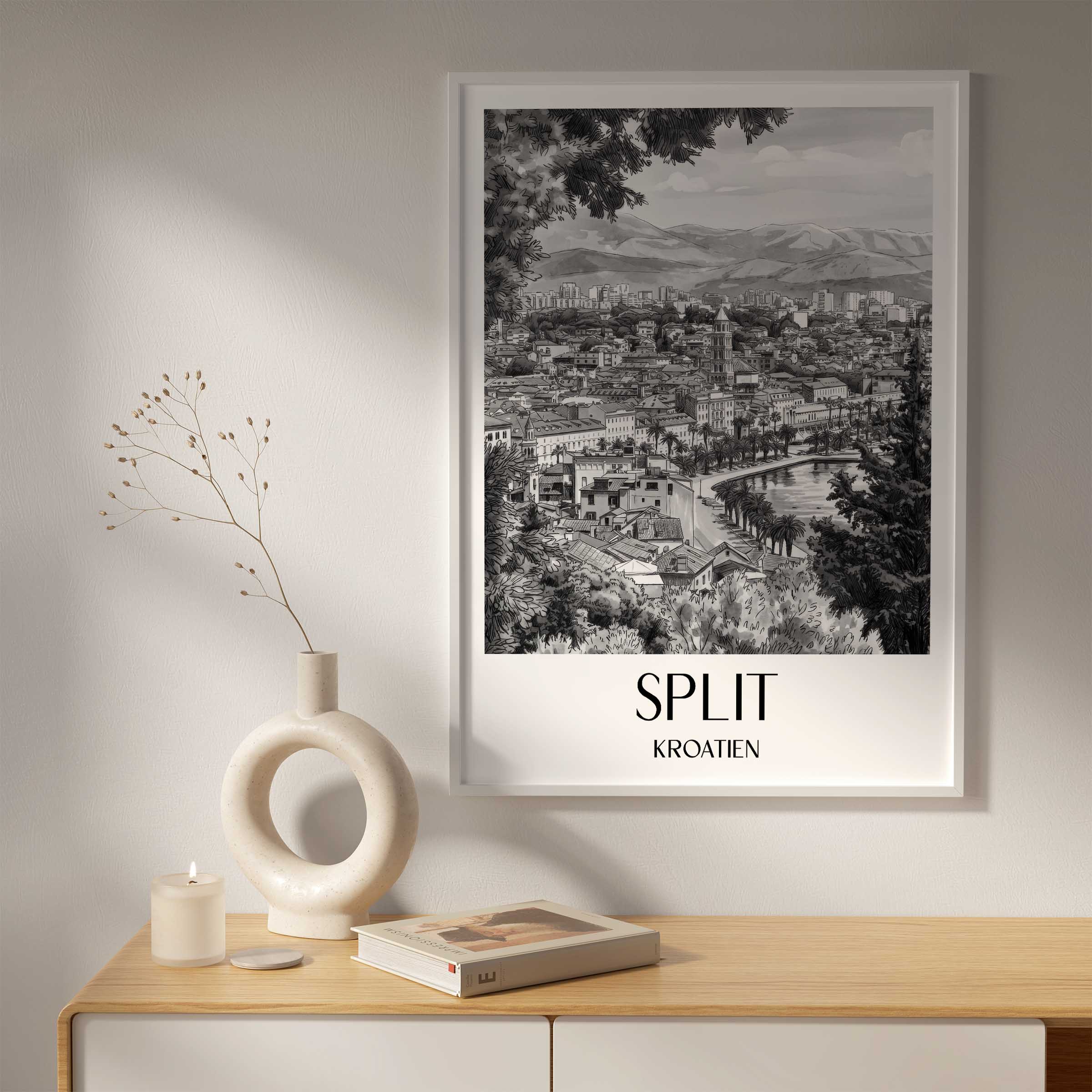 split-kroatien-poster-aquarell-schwarz-weiss