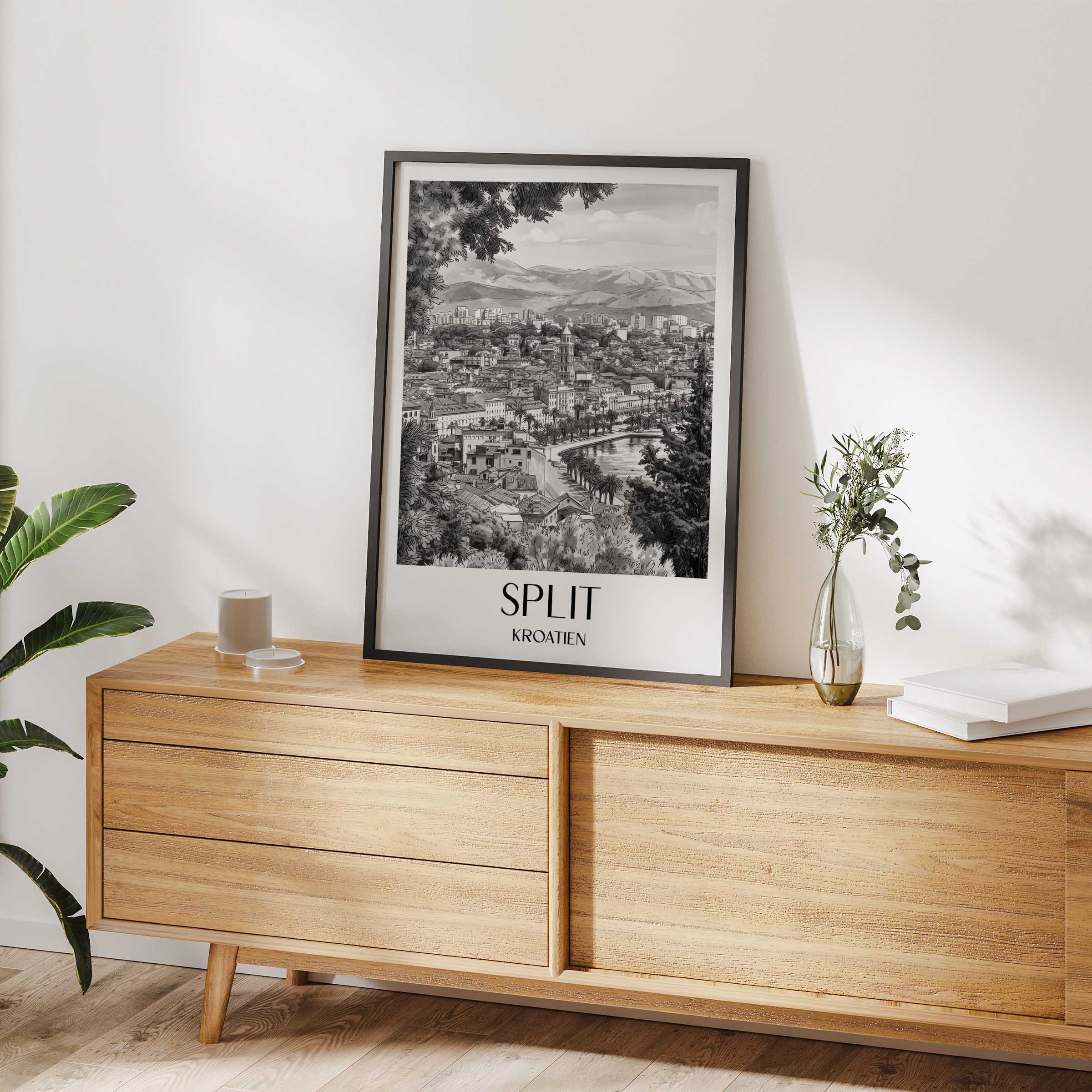 split-kroatien-poster-aquarell-schwarz-weiss