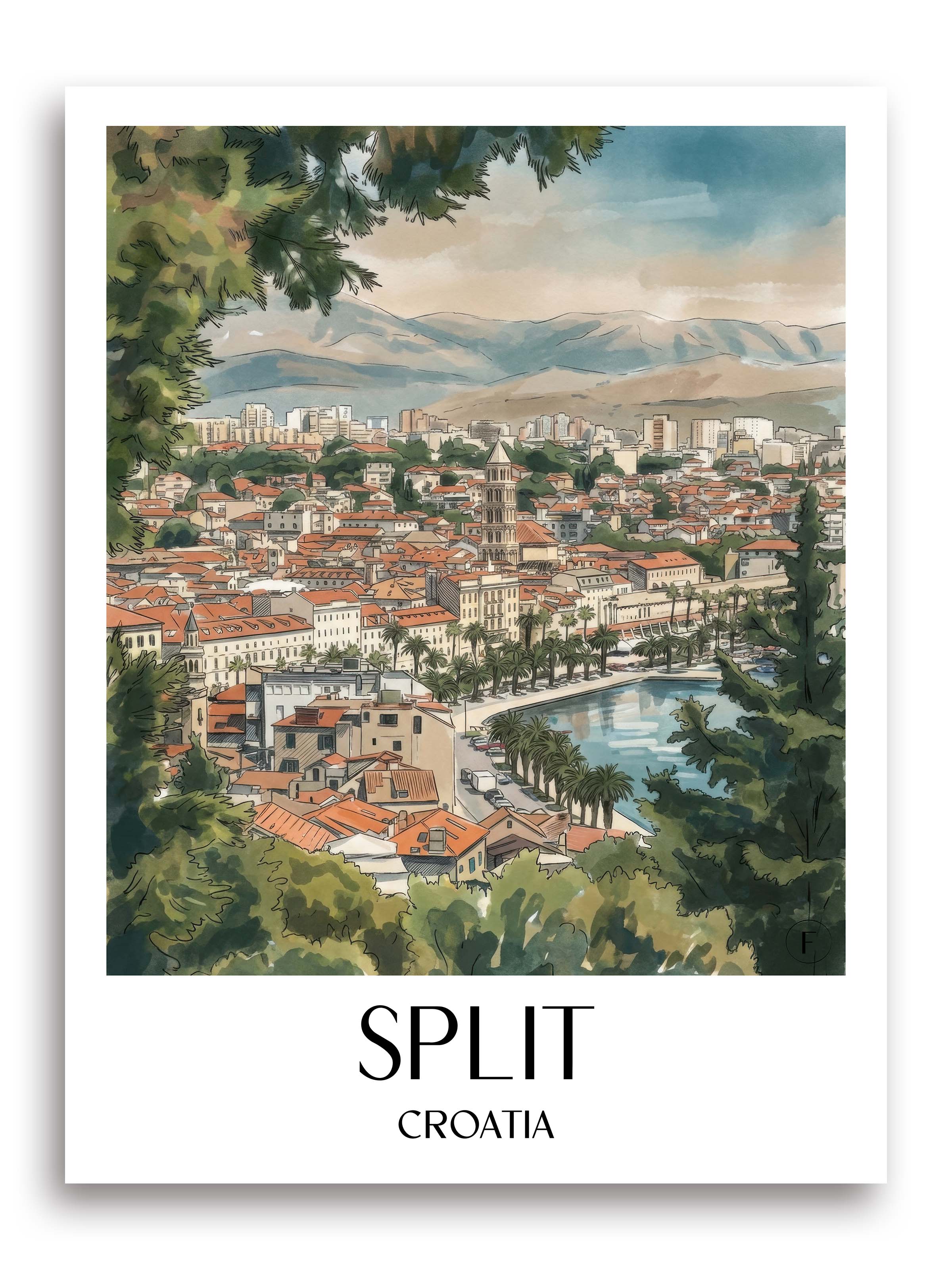 Split Poster - Kroatien Kunstdruck - Aquarell von A4 bis A1 - favplace