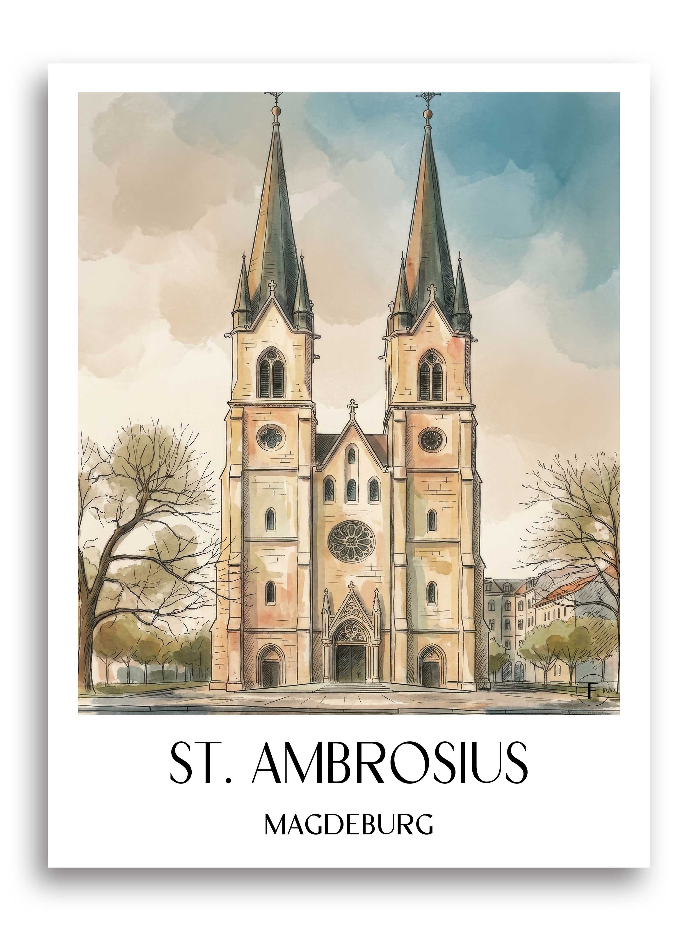 st.-ambrosius-magdeburg-deutschland-poster-aquarell