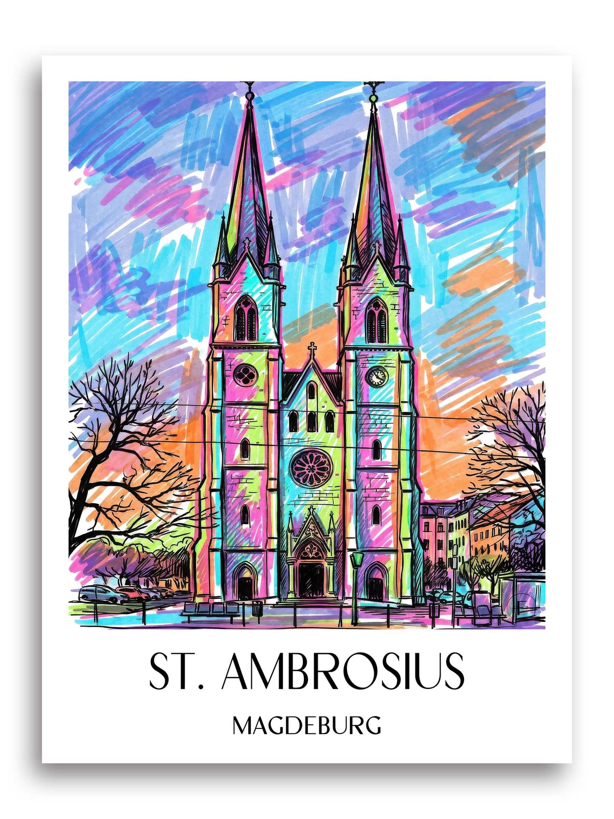 St. Ambrosius Poster - Magdeburg - Deutschland Kunstdruck - Tag Graffiti von A4 bis A1 - favplace