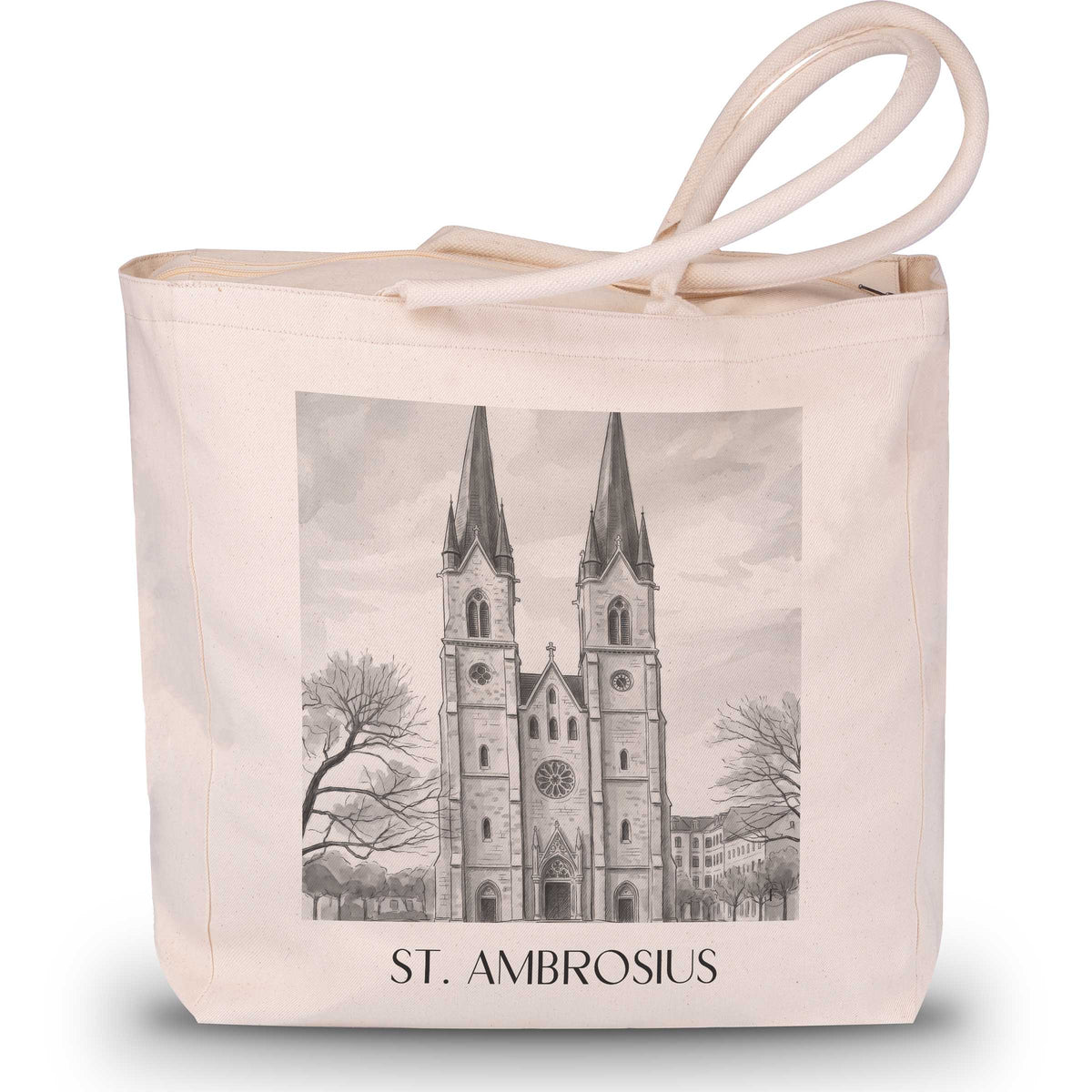 St. Ambrosius Shopping Tasche - Magdeburg - Deutschland Tote Bag - Einkaufstasche im Aquarell Schwarz-Weiß Stil - favplace