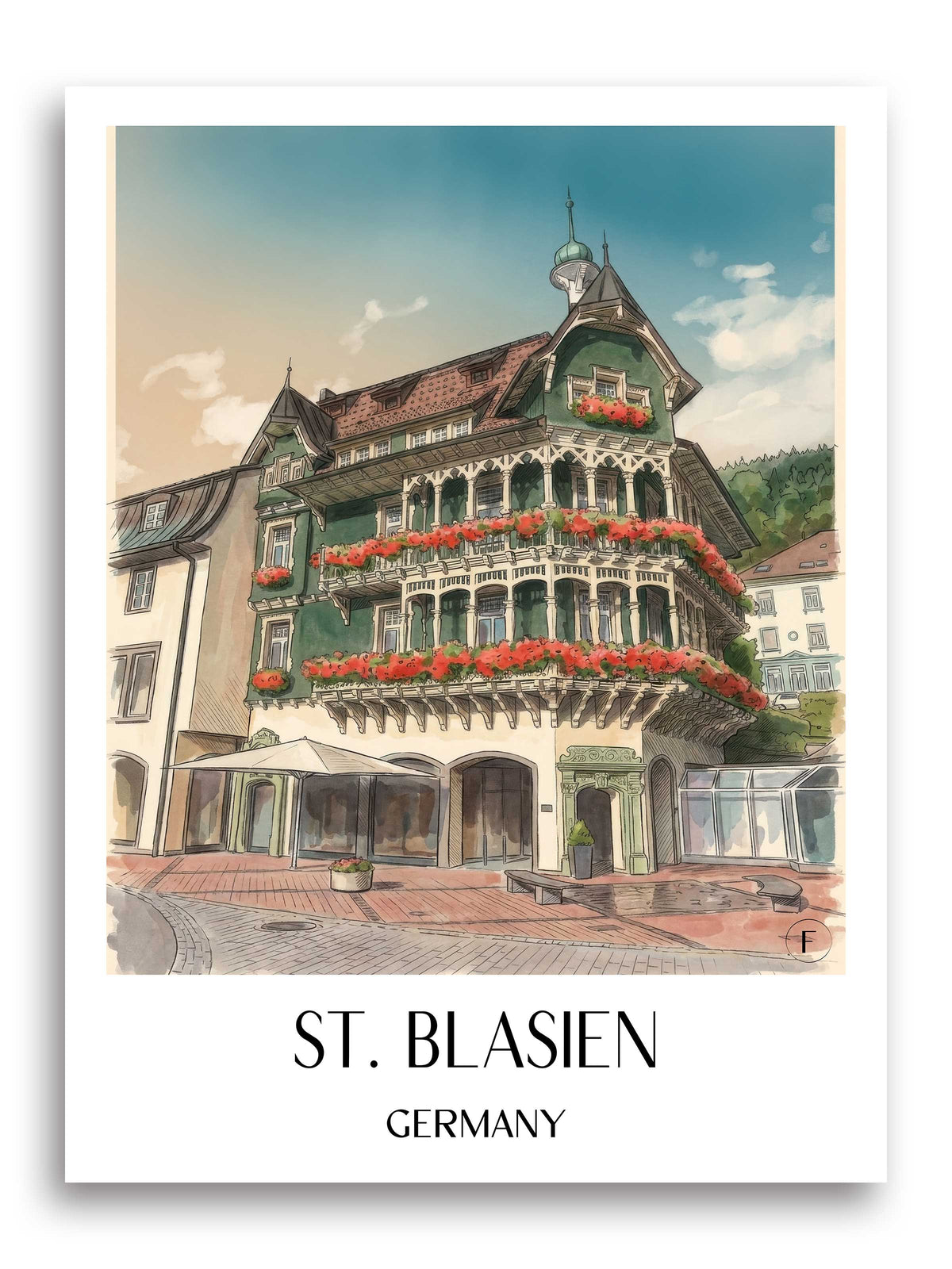 St. Blasien Poster - Schwarzwald - Deutschland Kunstdruck - Aquarell von A4 bis A1 - favplace