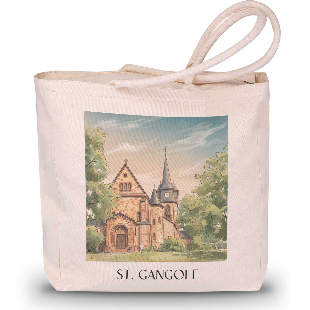 St. Gangolf Shopping Tasche - Saargau - Deutschland Tote Bag - Einkaufstasche im Aquarell Stil - favplace