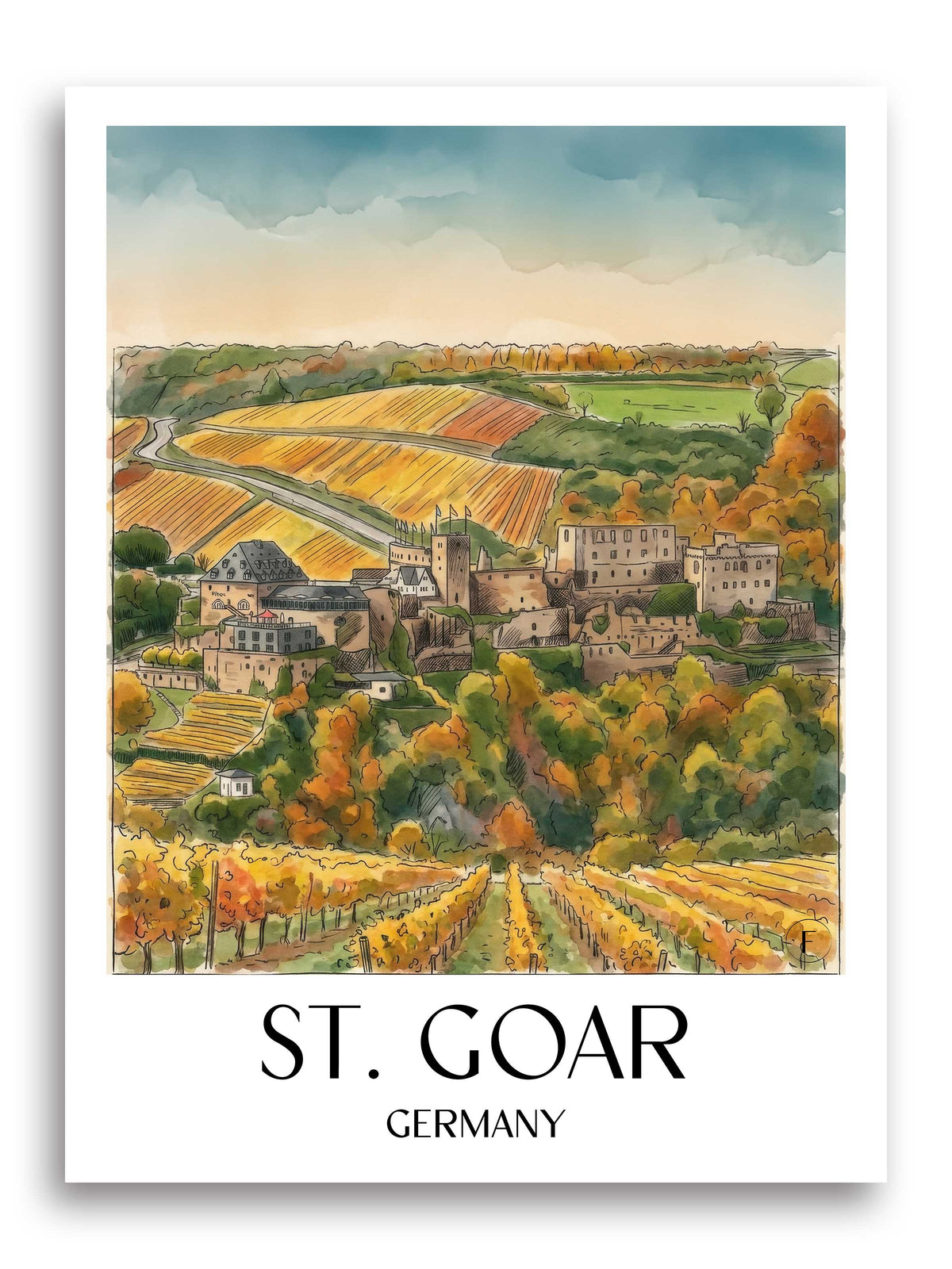 St. Goar Poster - Oberes Mittelrheintal - Deutschland Kunstdruck - Aquarell von A4 bis A1 - favplace