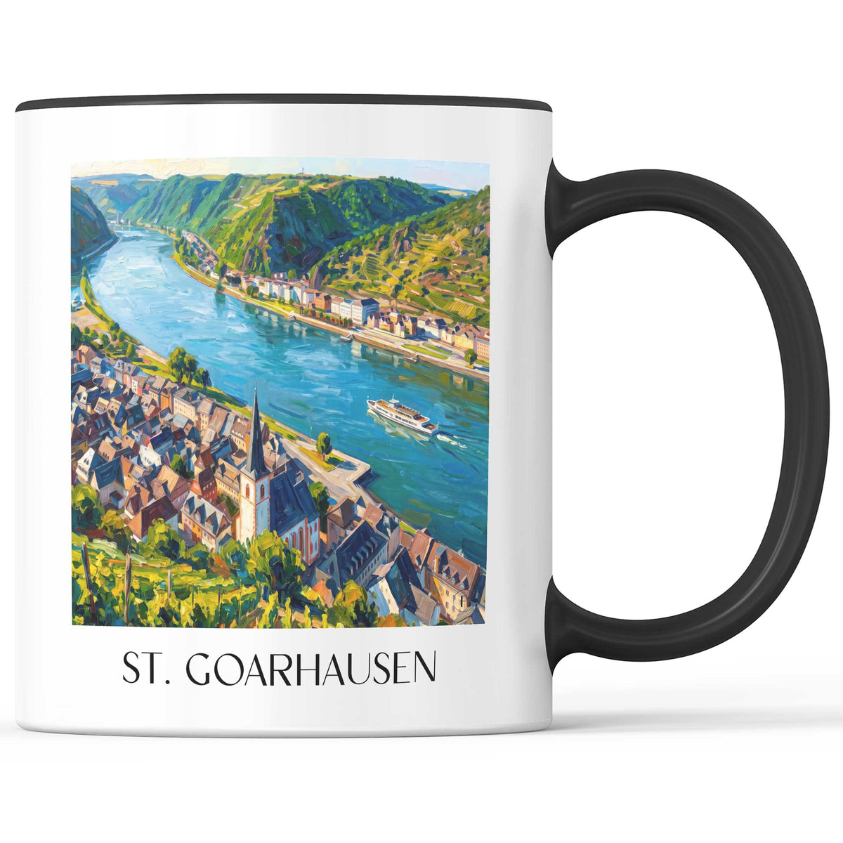 St. Goarhausen Kaffeebecher - Mittelrheintal - Deutschland Becher - Kaffeetasse im Ölgemälde Stil