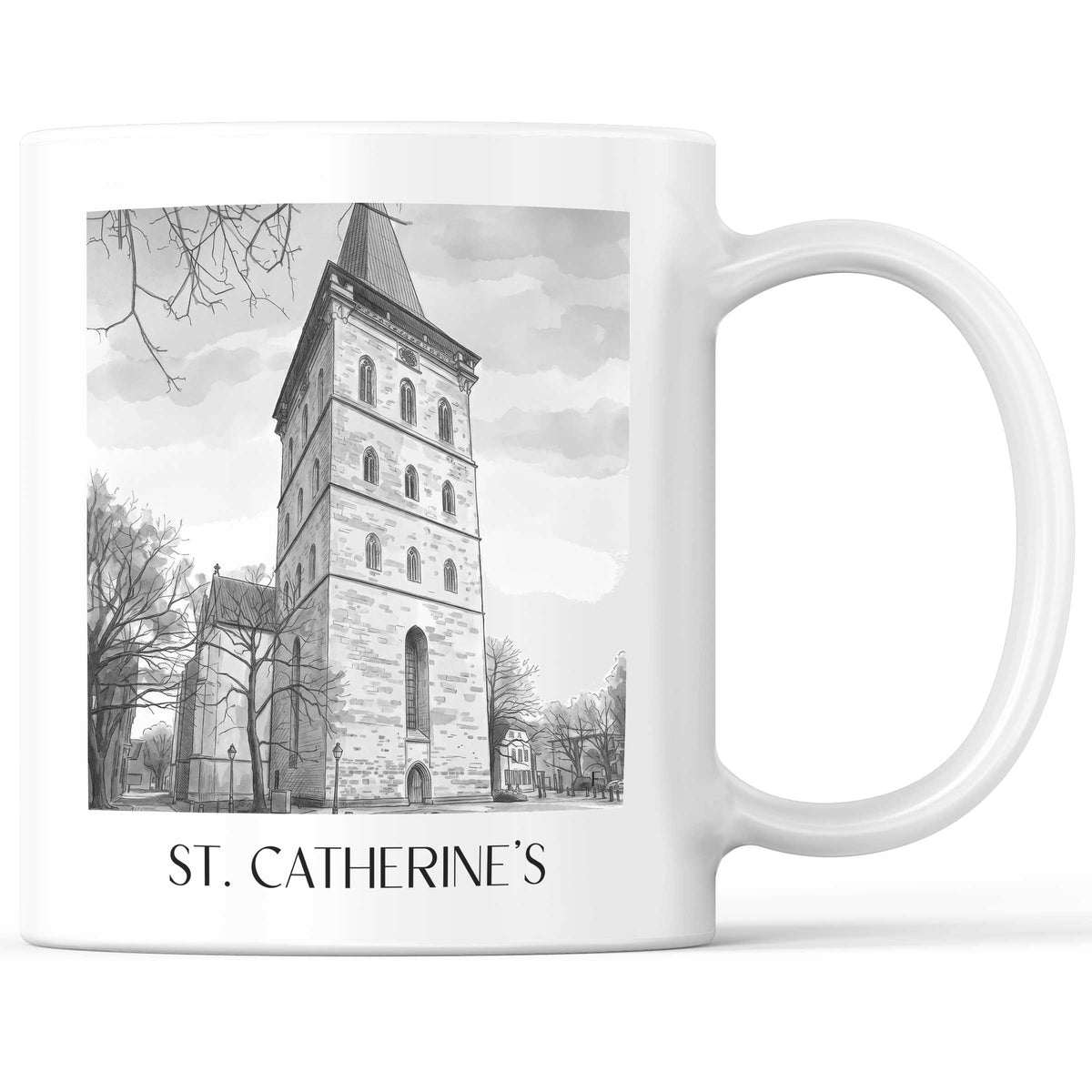 St. Katharinen Kaffeebecher - Osnabrück - Deutschland Becher - Kaffeetasse im Aquarell Schwarz-Weiß Stil - favplace