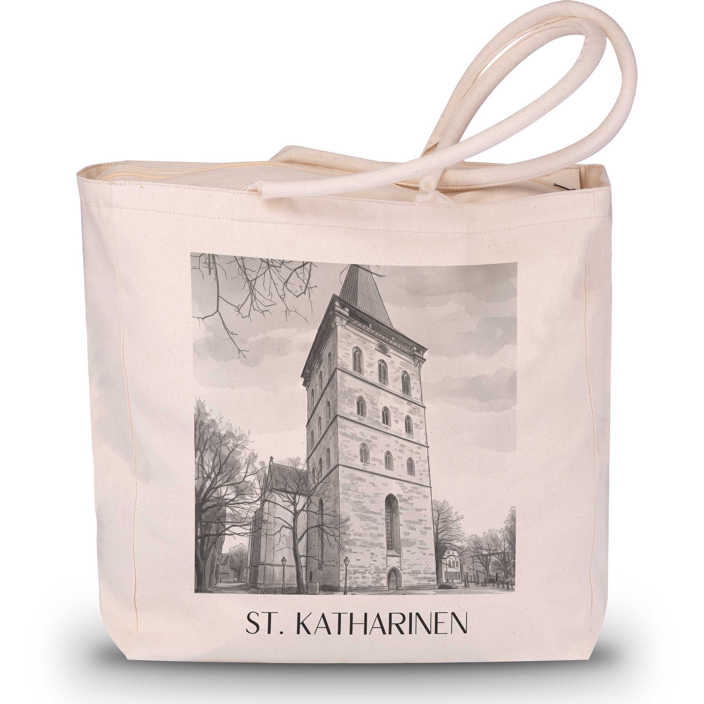 st.-katharinen-osnabrück-deutschland-einkaufstasche-aquarell-schwarz-weiss