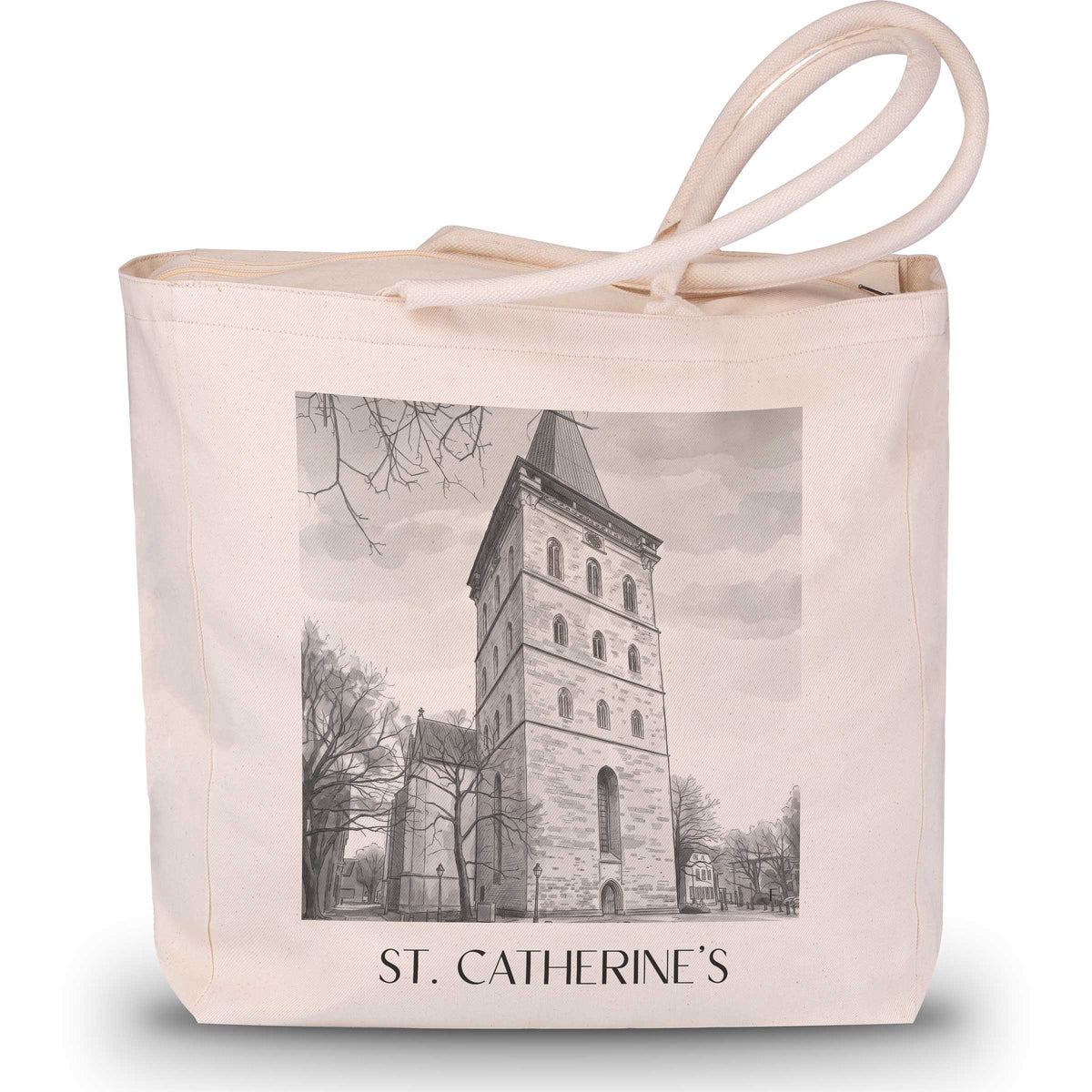 St. Katharinen Shopping Tasche - Osnabrück - Deutschland Tote Bag - Einkaufstasche im Aquarell Schwarz-Weiß Stil - favplace