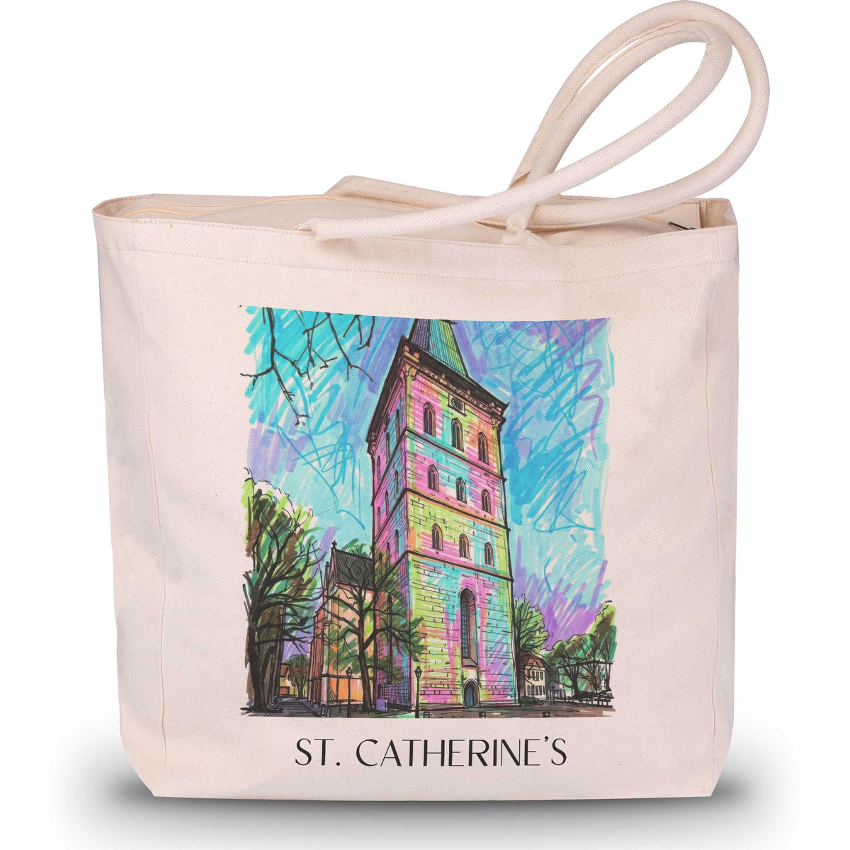 St. Katharinen Shopping Tasche - Osnabrück - Deutschland Tote Bag - Einkaufstasche im Tag Graffiti Stil - favplace