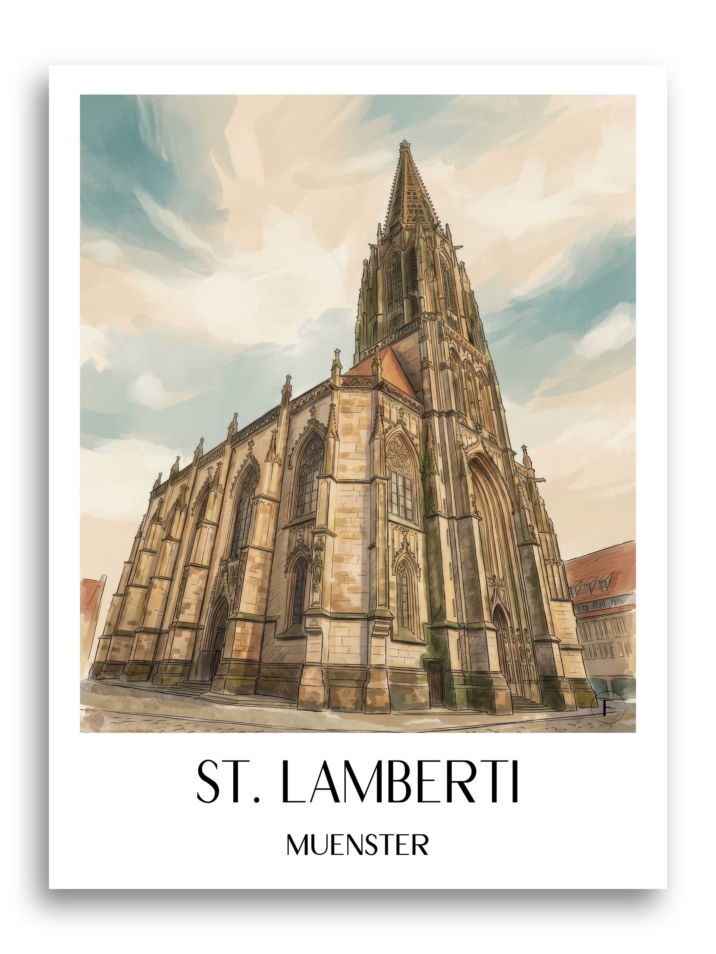 St. Lamberti Poster - Münster - Deutschland Kunstdruck - Aquarell von A4 bis A1 - favplace