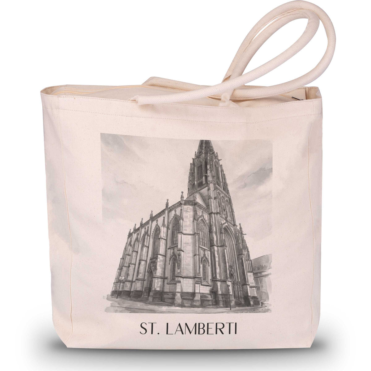 St. Lamberti Shopping Tasche - Münster - Deutschland Tote Bag - Einkaufstasche im Aquarell Schwarz-Weiß Stil - favplace
