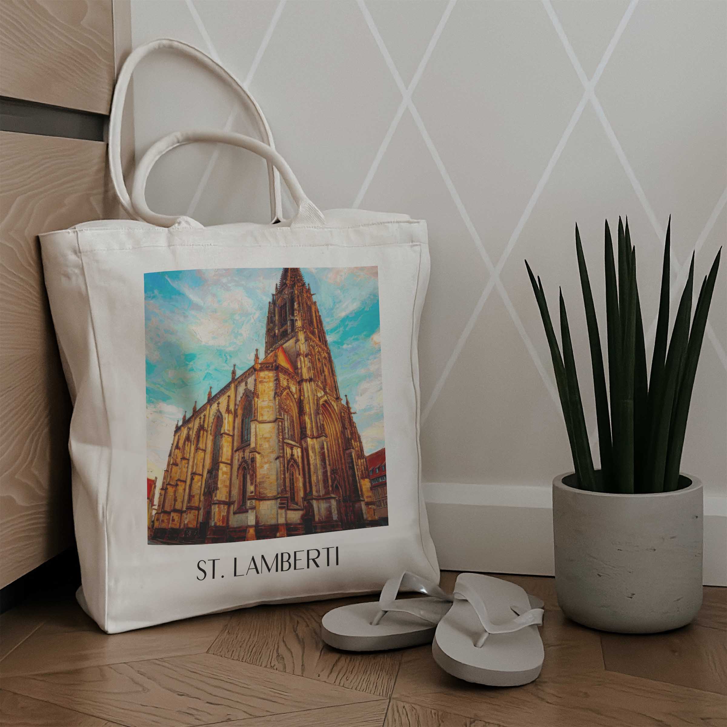 st.-lamberti-münster-deutschland-einkaufstasche-oil-painting-oelgemaelde