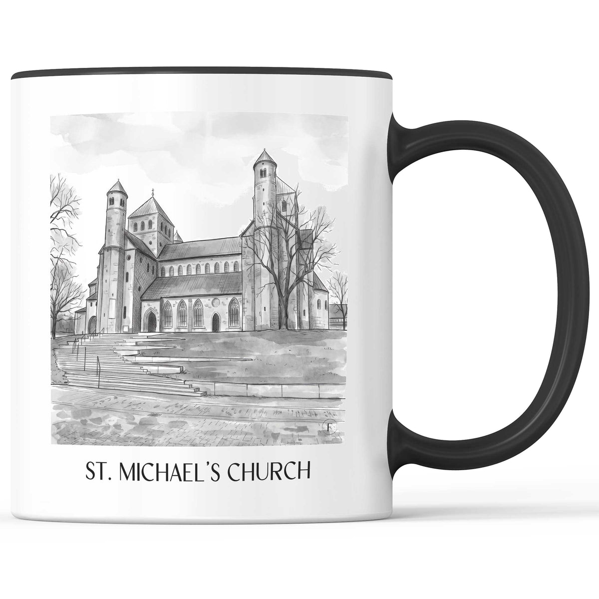 St. Michaelis Kirche Kaffeebecher - Hildesheim - Deutschland Becher - Kaffeetasse im Aquarell Schwarz-Weiß Stil - favplace