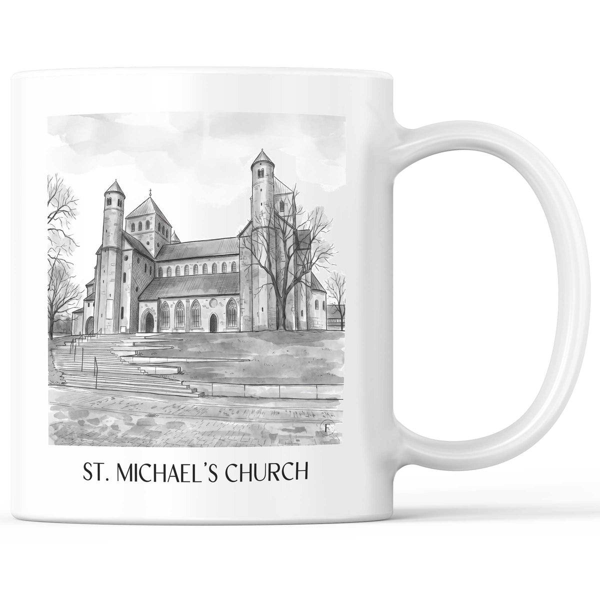 St. Michaelis Kirche Kaffeebecher - Hildesheim - Deutschland Becher - Kaffeetasse im Aquarell Schwarz-Weiß Stil - favplace
