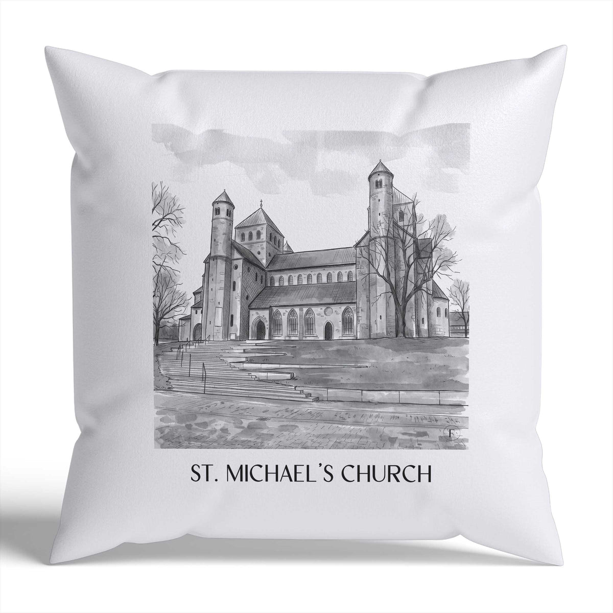 St. Michaelis Kirche Kissenhülle - Zierkissen Bezug - Hildesheim - Deutschland Kissen bzw. Kissenbezug im Aquarell Schwarz-Weiß Stil - favplace