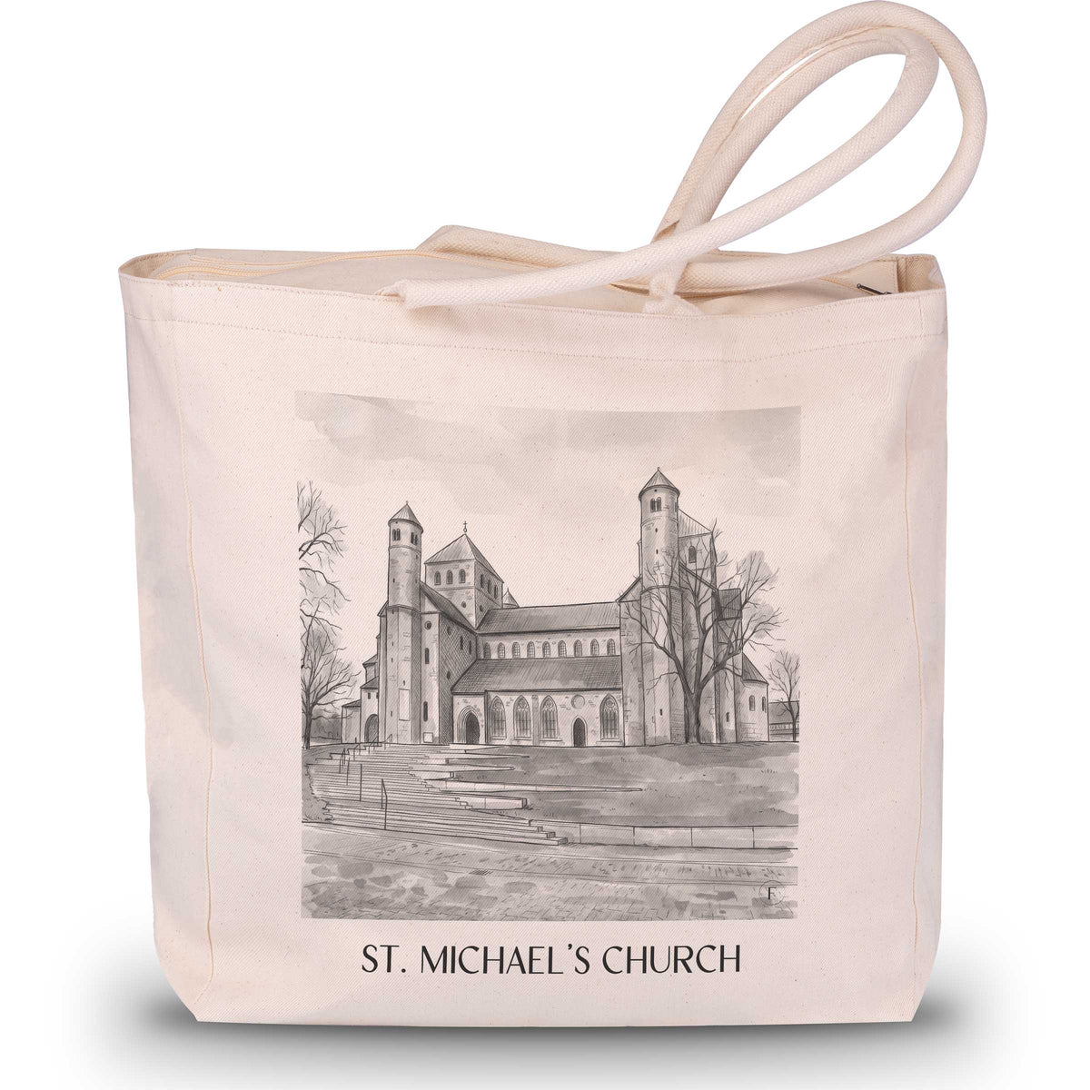 St. Michaelis Kirche Shopping Tasche - Hildesheim - Deutschland Tote Bag - Einkaufstasche im Aquarell Schwarz-Weiß Stil - favplace