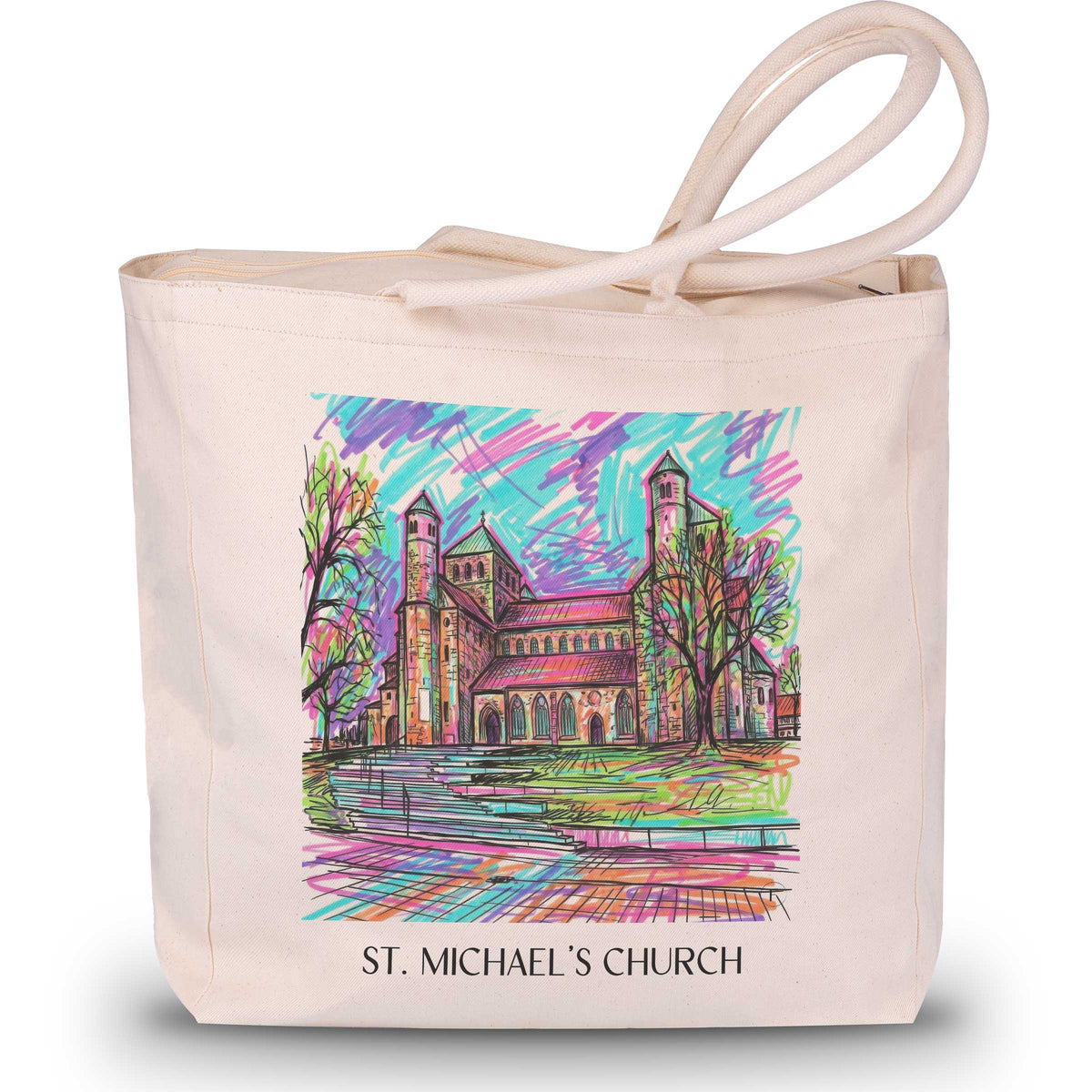 St. Michaelis Kirche Shopping Tasche - Hildesheim - Deutschland Tote Bag - Einkaufstasche im Tag Graffiti Stil - favplace