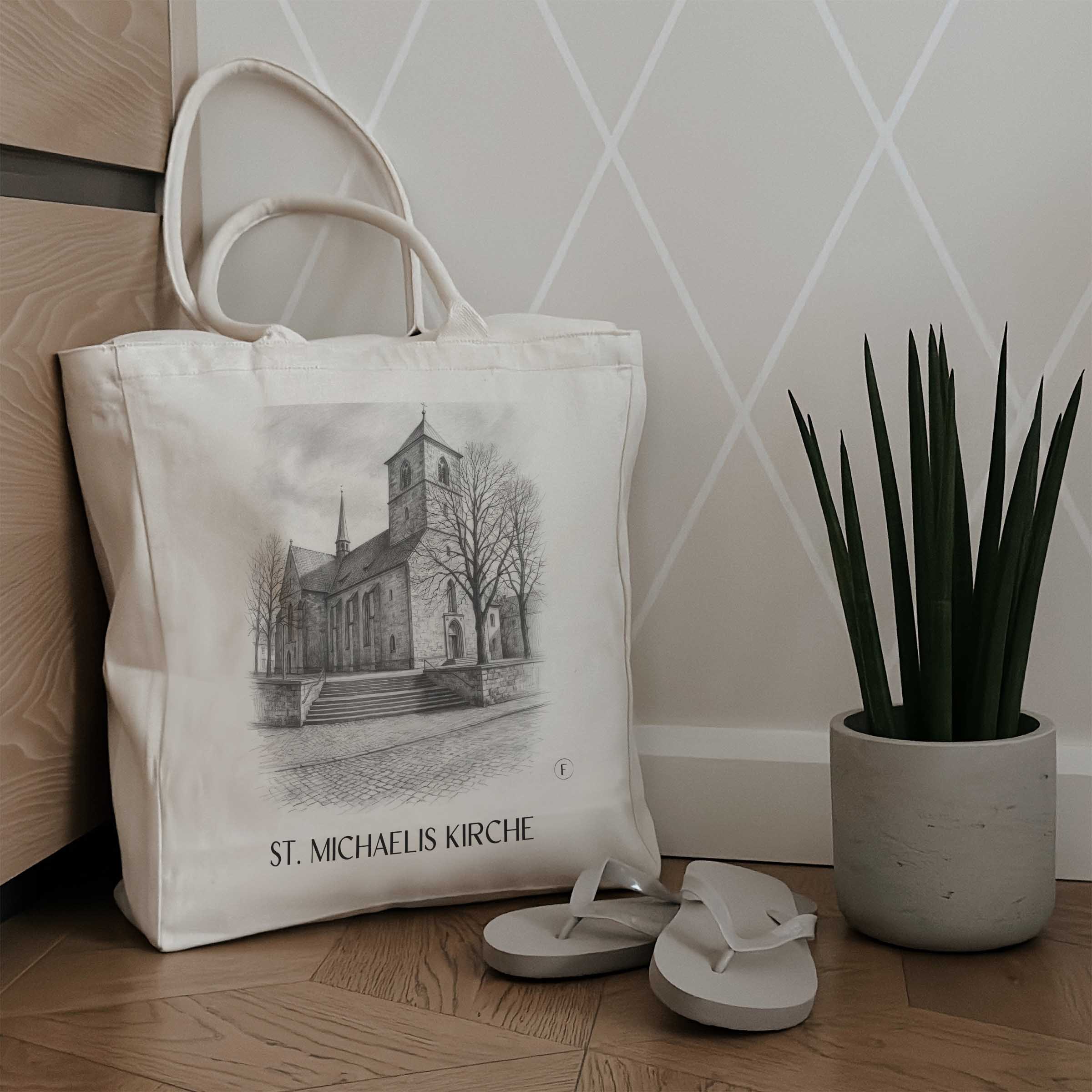 st.-michaelis-kirche-hildesheim-deutschland-einkaufstasche-bleistift-zeichnung-drawing