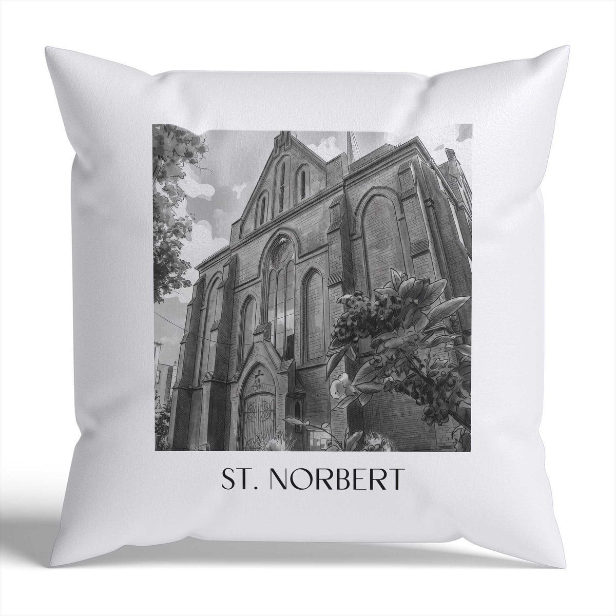 St. Norbert Kissenhülle - Zierkissen Bezug - Magdeburg - Deutschland Kissen bzw. Kissenbezug im Aquarell Schwarz-Weiß Stil - favplace