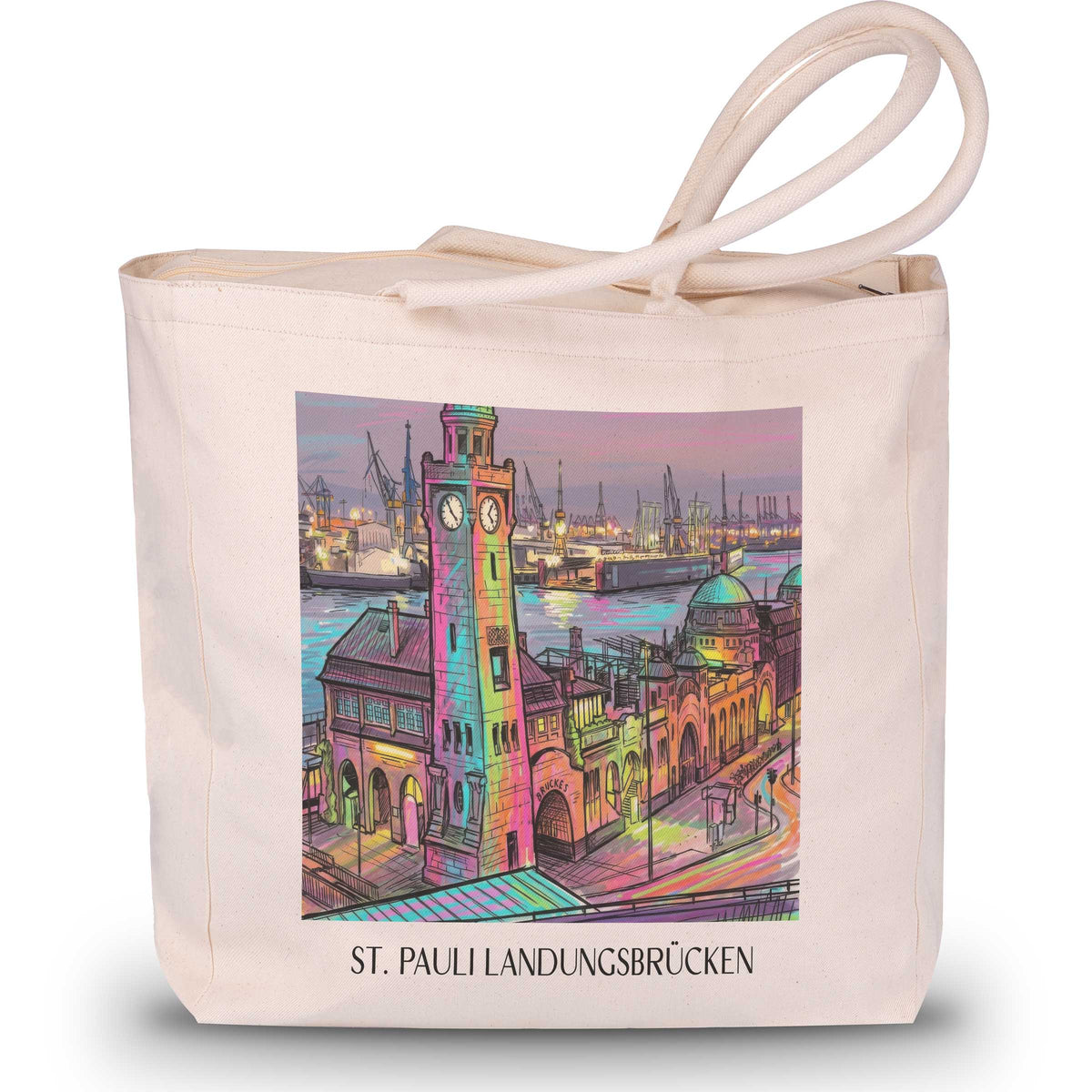 St. Pauli Landungsbrücken Shopping Tasche - Hamburg - Deutschland Tote Bag - Einkaufstasche im Tag Graffiti Stil - favplace