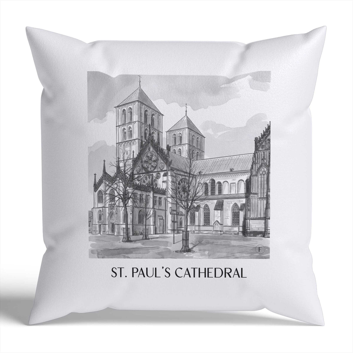 St. Paulus Dom Kissenhülle - Zierkissen Bezug - Münster - Deutschland Kissen bzw. Kissenbezug im Aquarell Schwarz-Weiß Stil - favplace