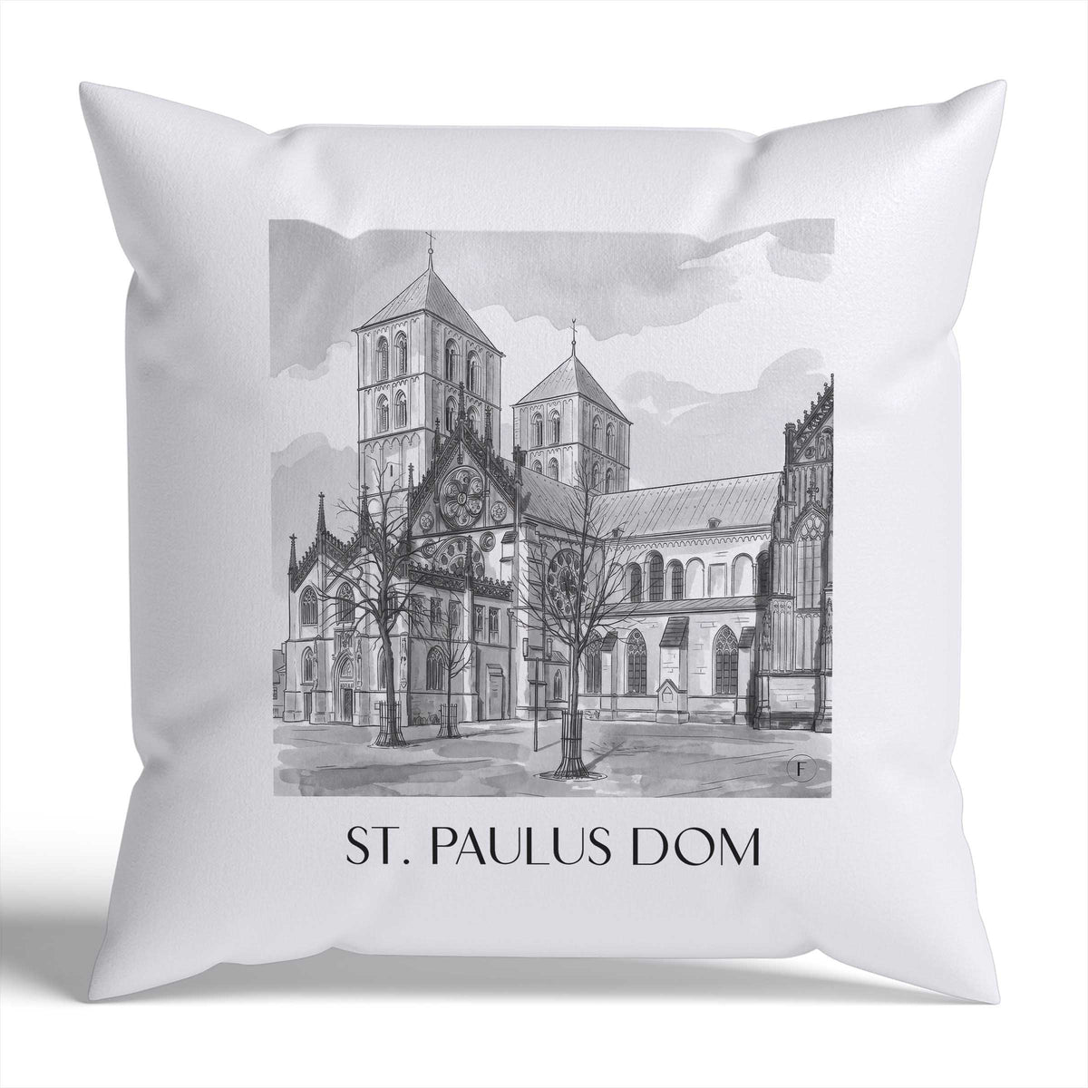 st.-paulus-dom-münster-deutschland-kissenbezug-aquarell-schwarz-weiss