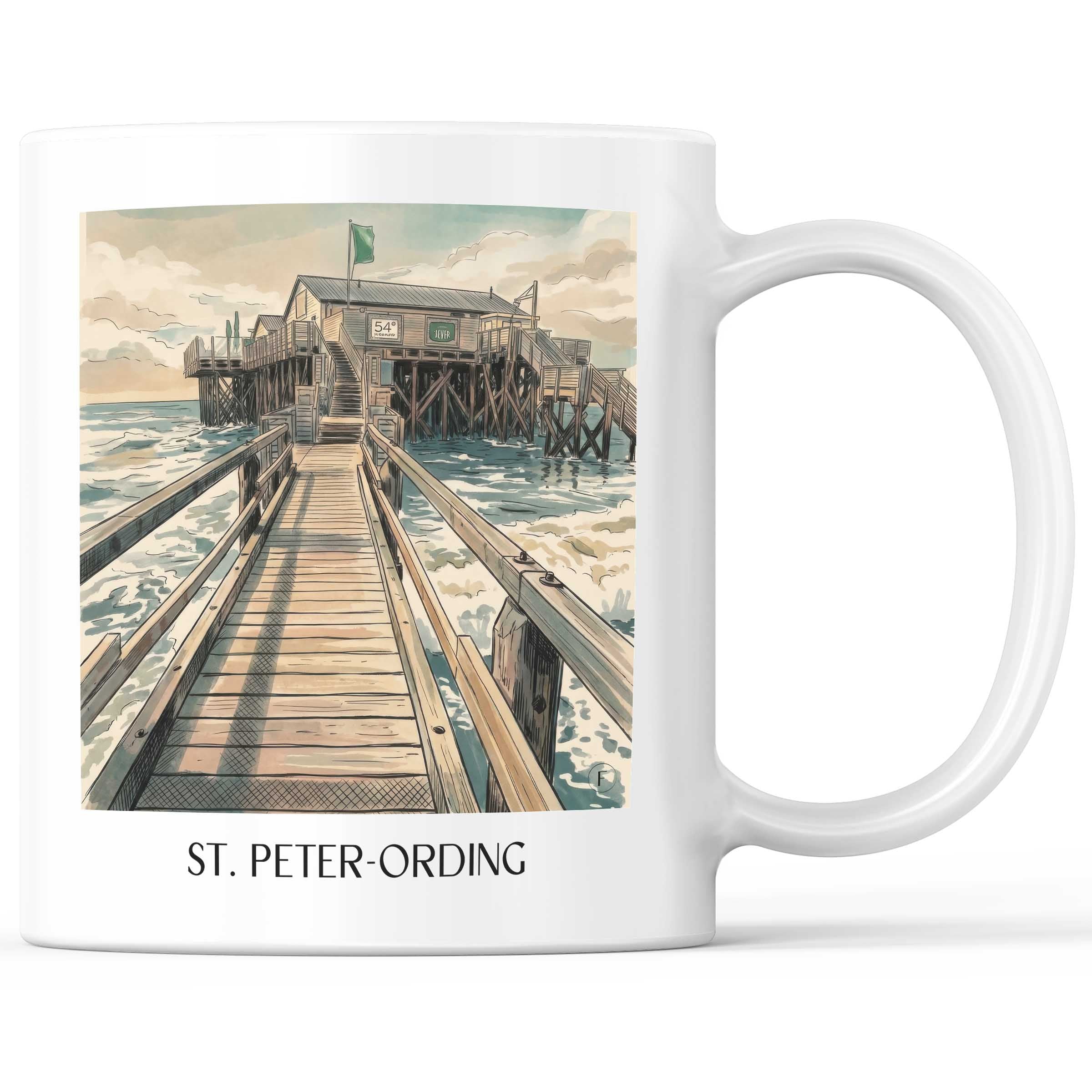 St. Peter-Ording Kaffeebecher - Nordfriesland - Deutschland Becher - Kaffeetasse im Aquarell Stil - favplace