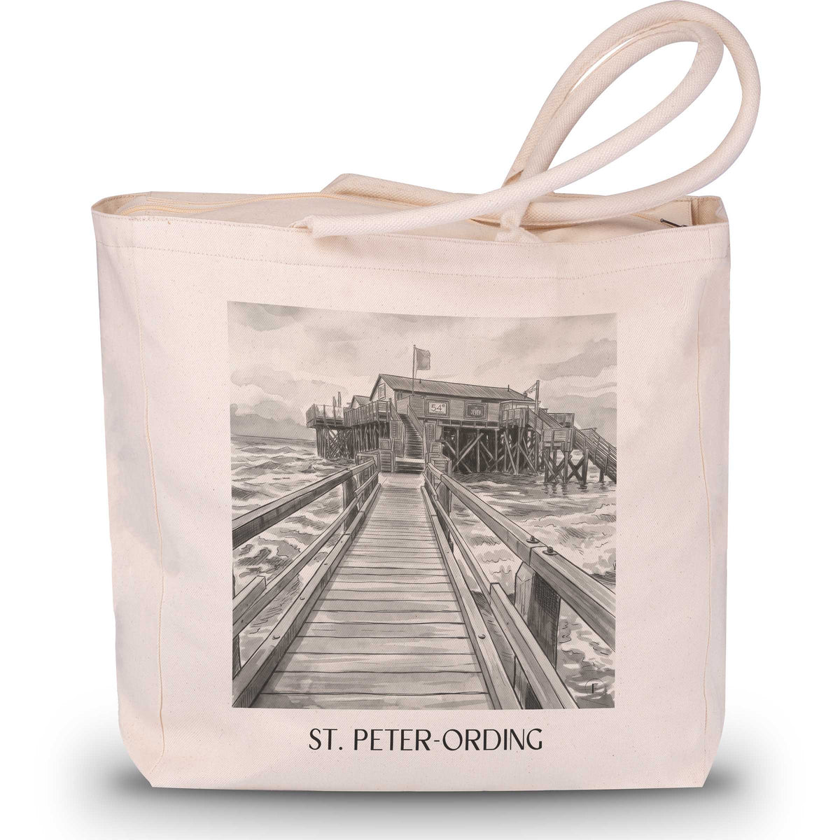 St. Peter-Ording Shopping Tasche - Nordfriesland - Deutschland Tote Bag - Einkaufstasche im Aquarell Schwarz-Weiß Stil - favplace