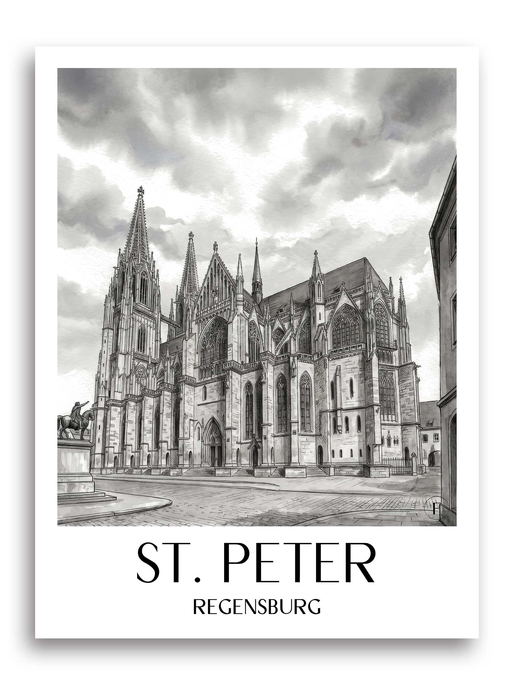 st.-peter-regensburg-deutschland-poster-aquarell-schwarz-weiss