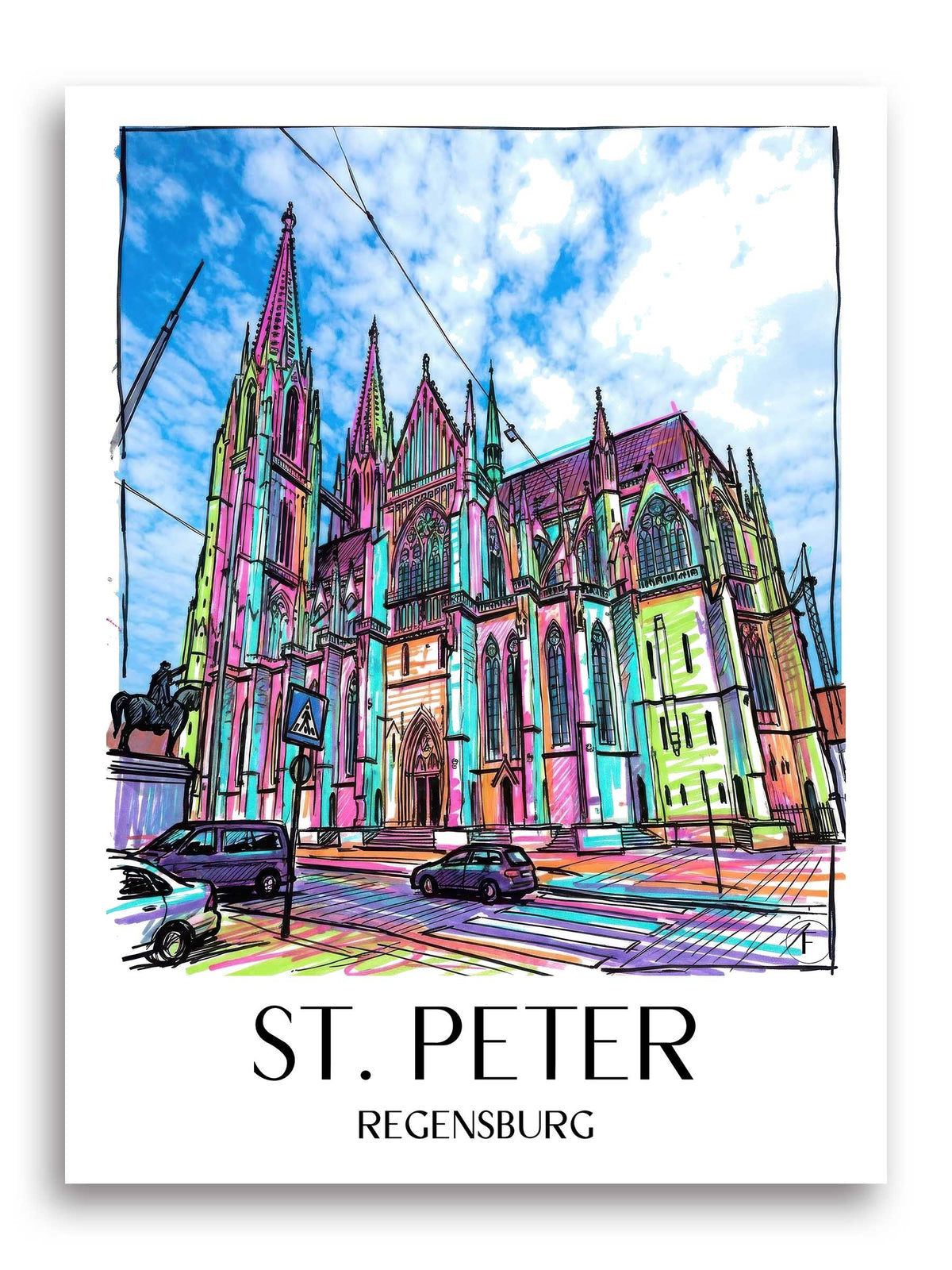 St. Peter Poster - Regensburg - Deutschland Kunstdruck - Tag Graffiti von A4 bis A1 - favplace