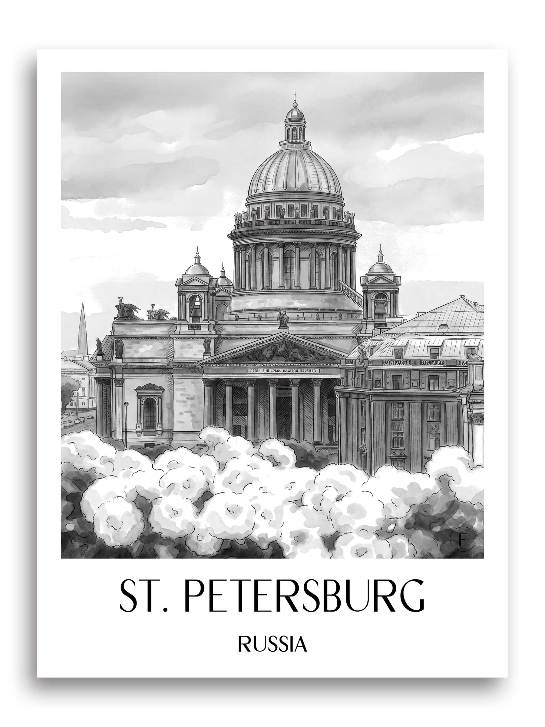 St. Petersburg Poster - - Russland Kunstdruck - Aquarell Schwarz-Weiß von A4 bis A1 - favplace