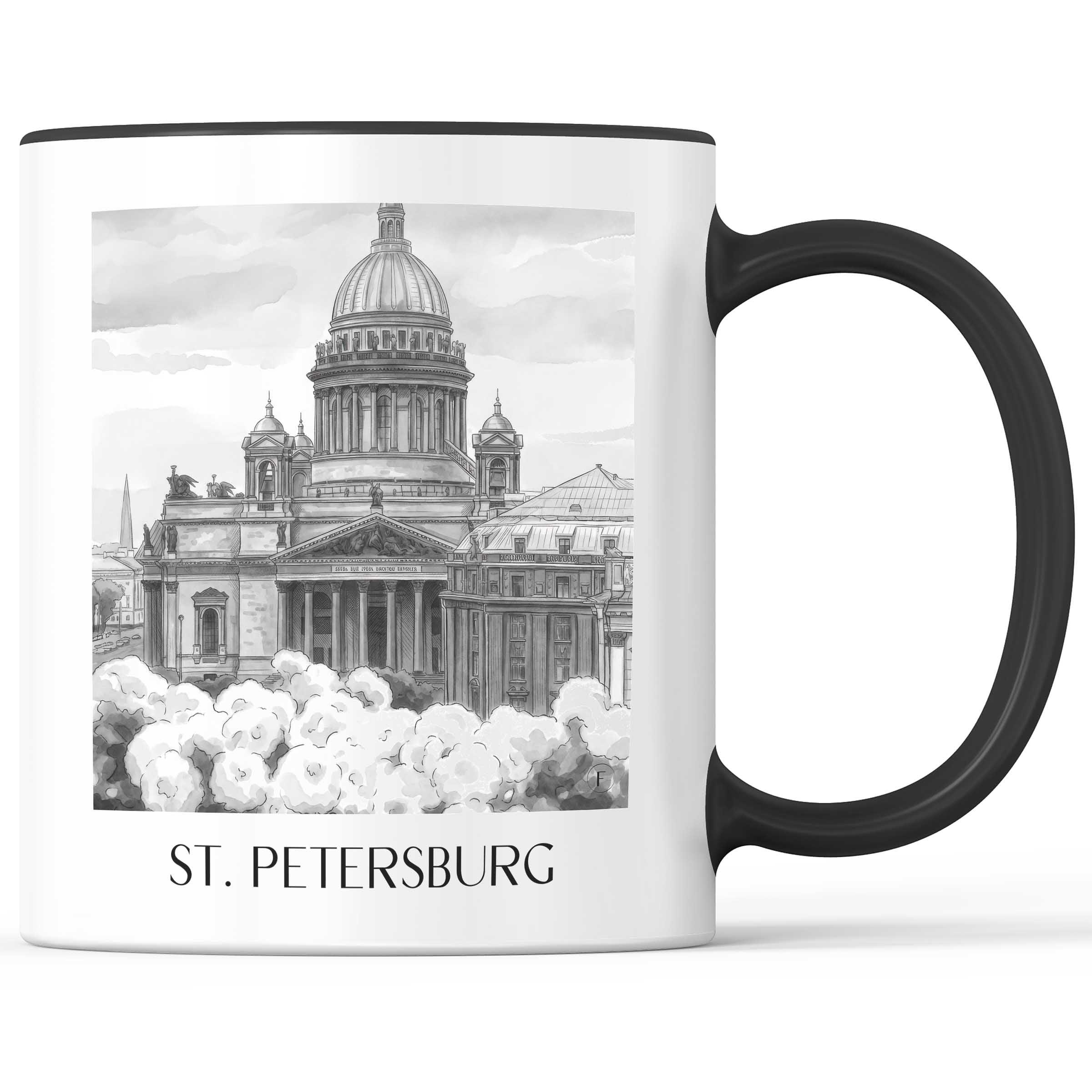 st.-petersburg-russland-kaffeebecher-aquarell-schwarz-weiss