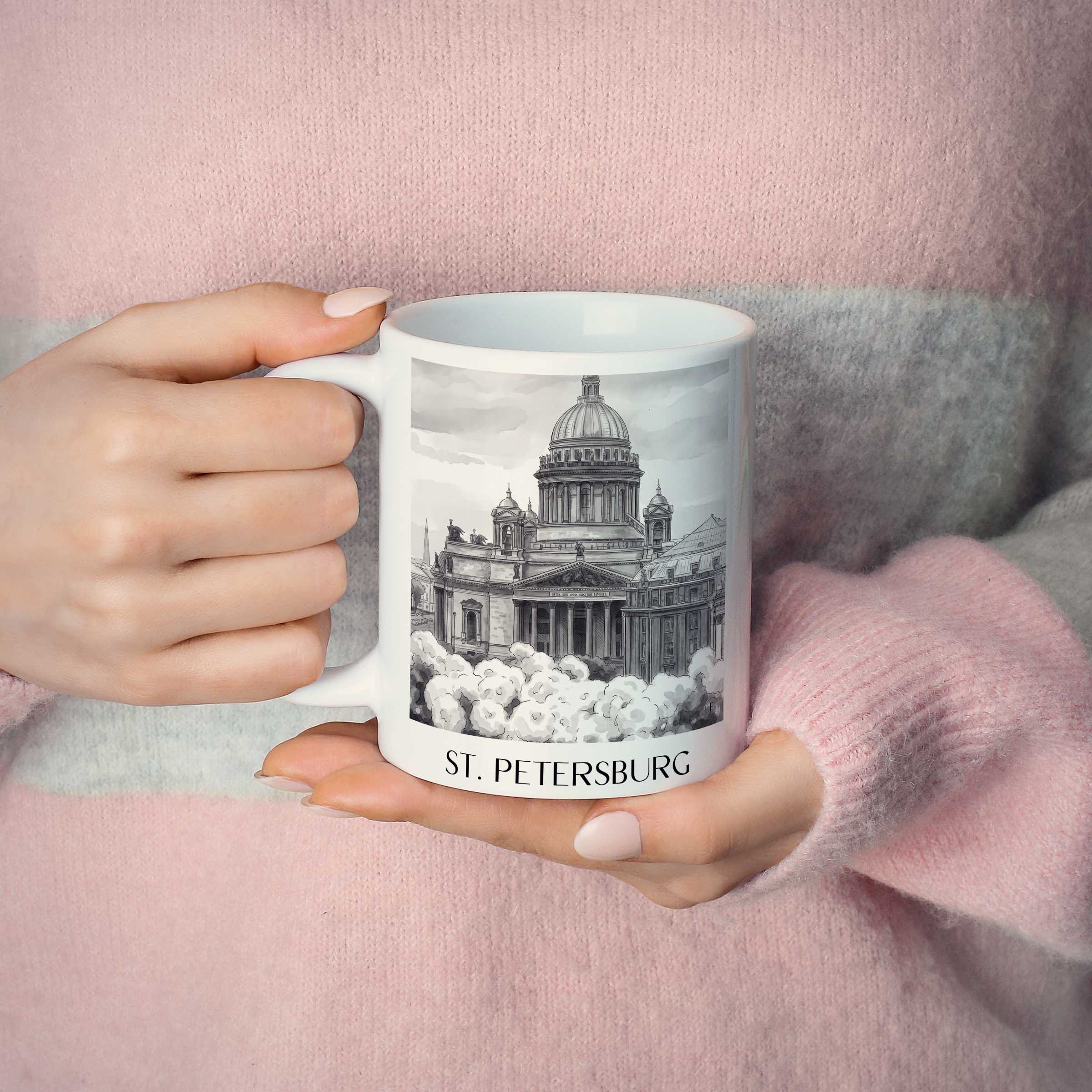 st.-petersburg-russland-kaffeebecher-aquarell-schwarz-weiss