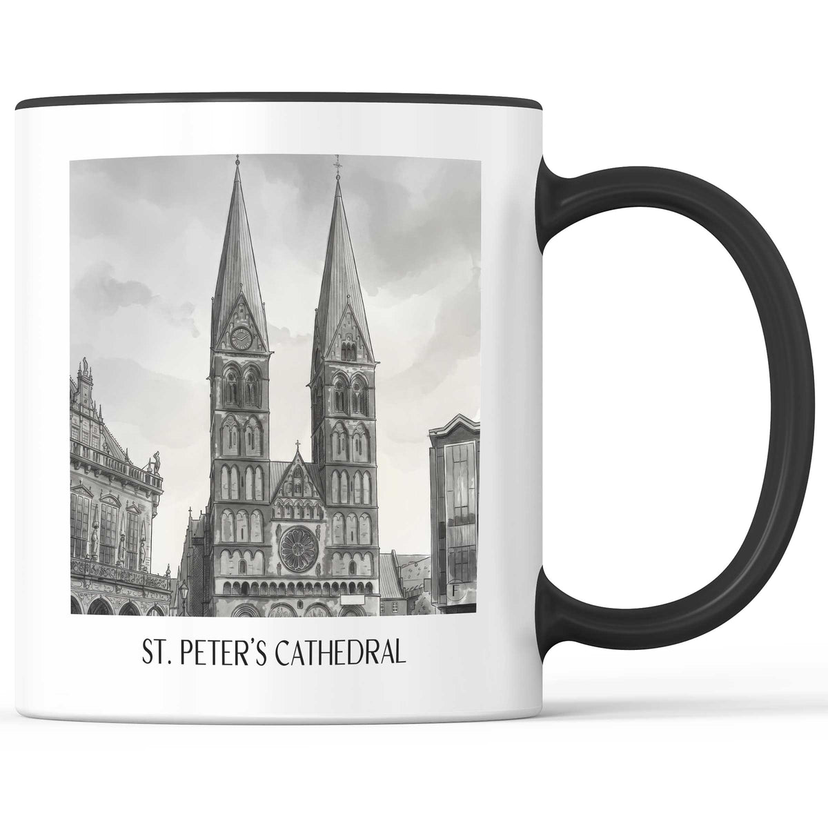 St. Petri Dom Kaffeebecher - Bremen - Deutschland Becher - Kaffeetasse im Aquarell Schwarz-Weiß Stil - favplace